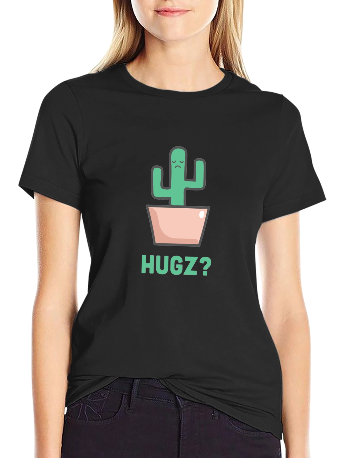 Sad Cactus Hugz? Black Graphic Tee