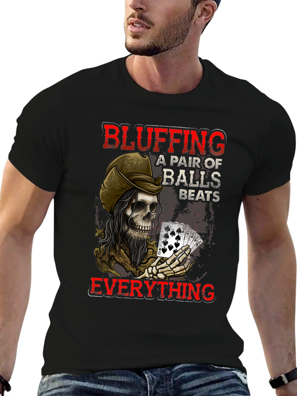 Bluffing Poker Skeleton Graphic T-Shirt
