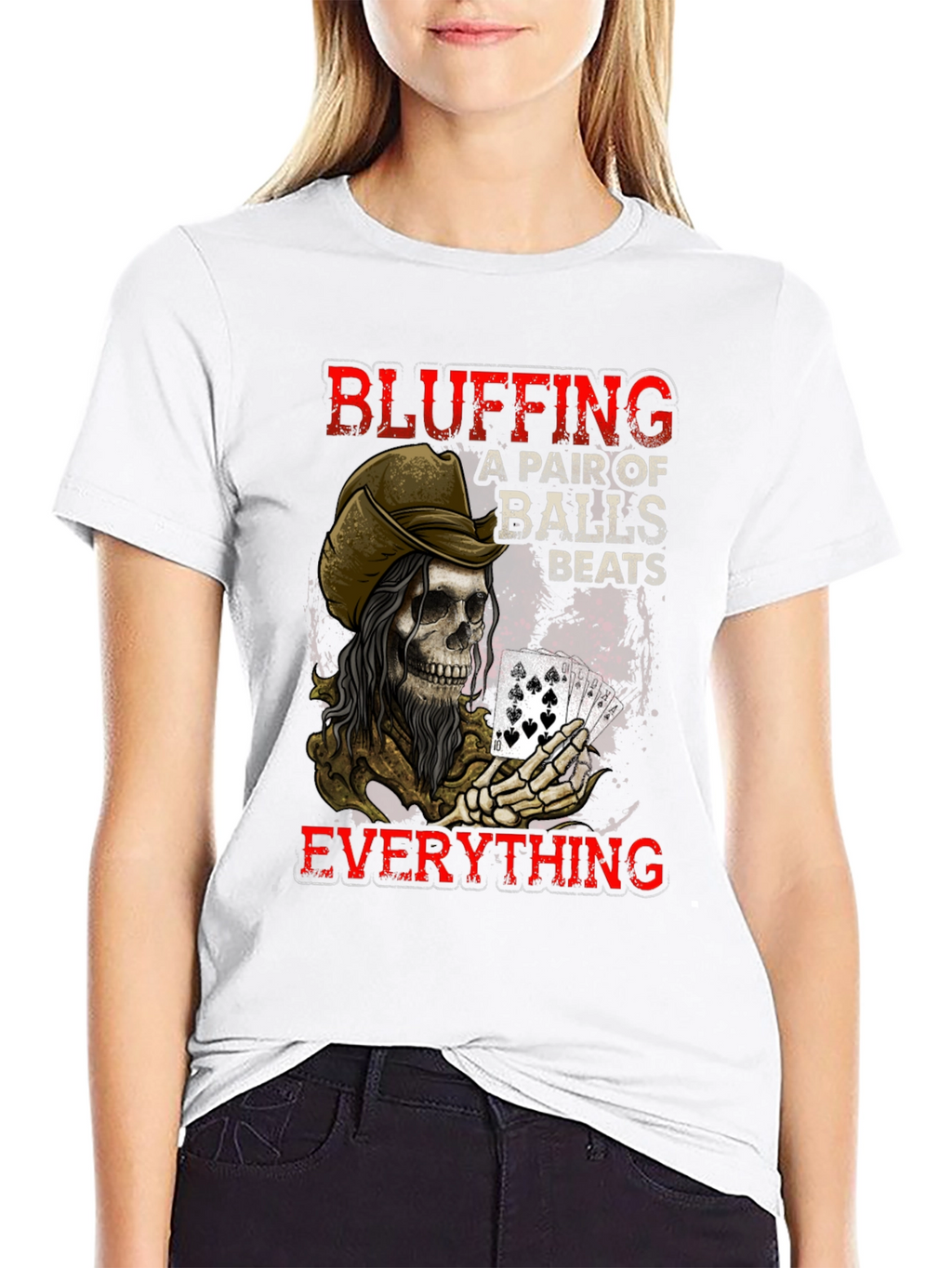Bluffing Poker Skeleton Graphic T-Shirt