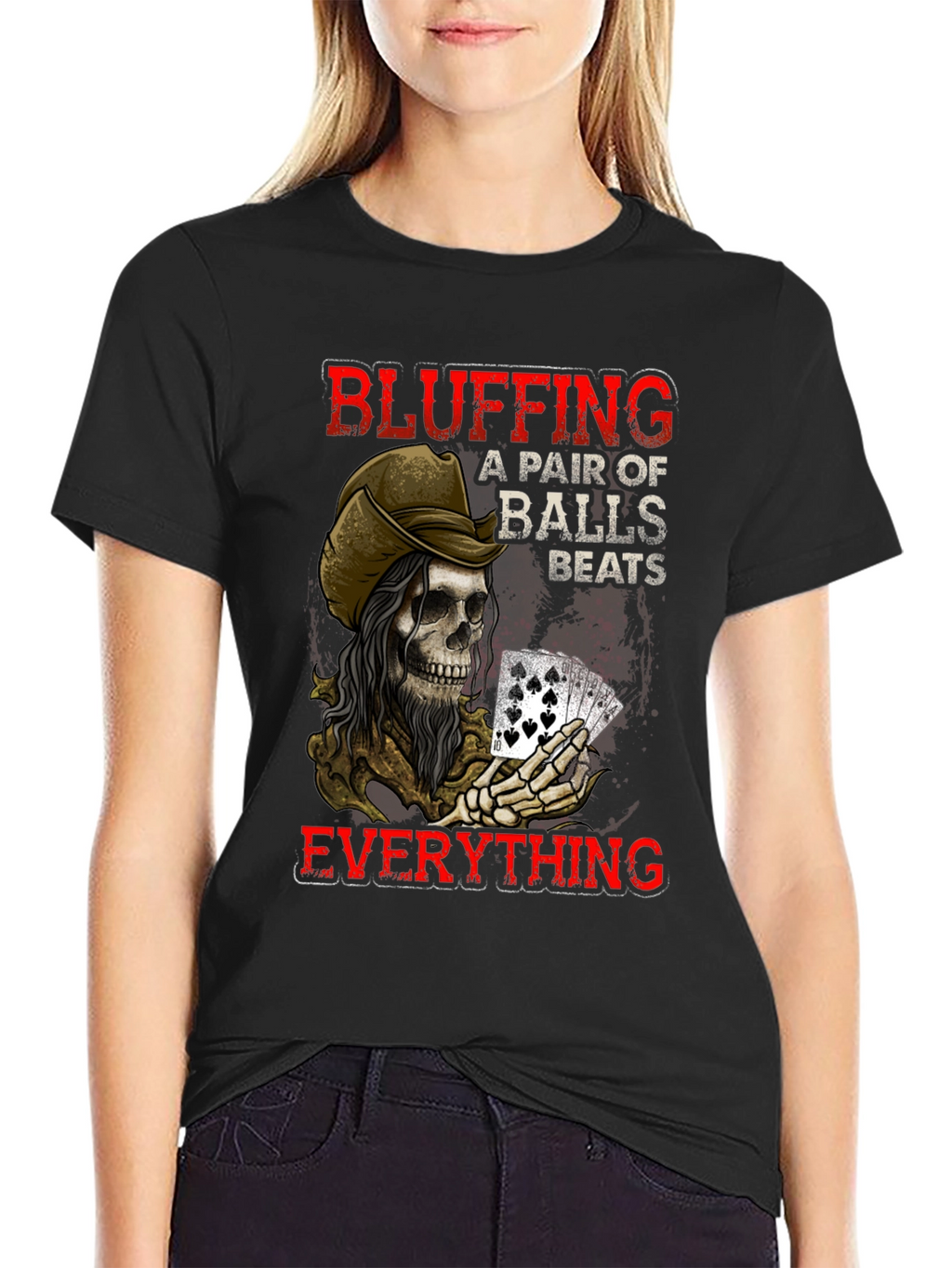 Bluffing Poker Skeleton Graphic T-Shirt