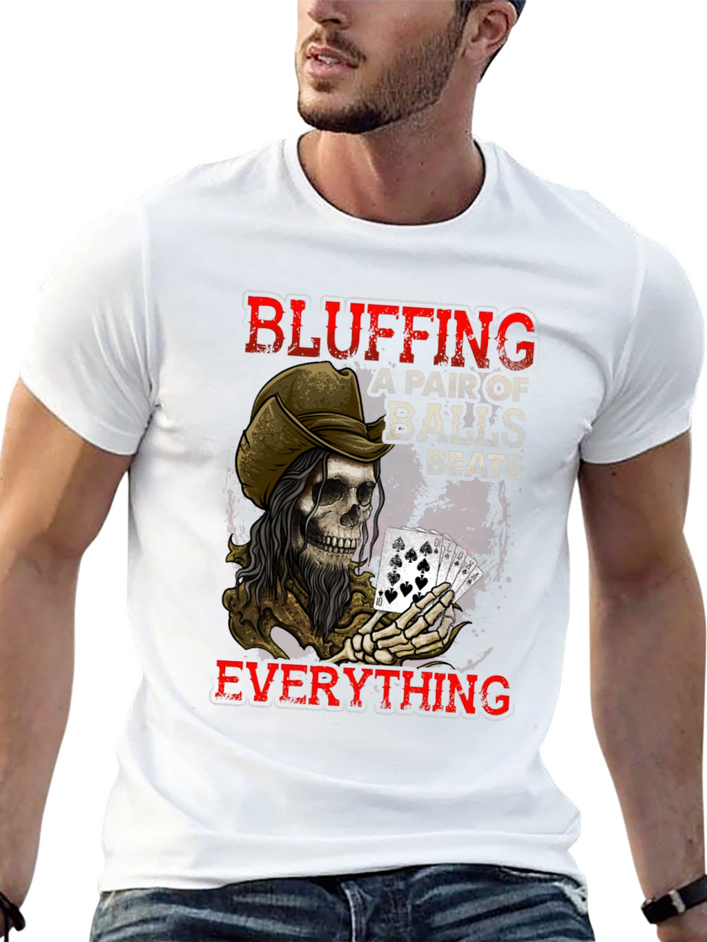 Bluffing Poker Skeleton Graphic T-Shirt