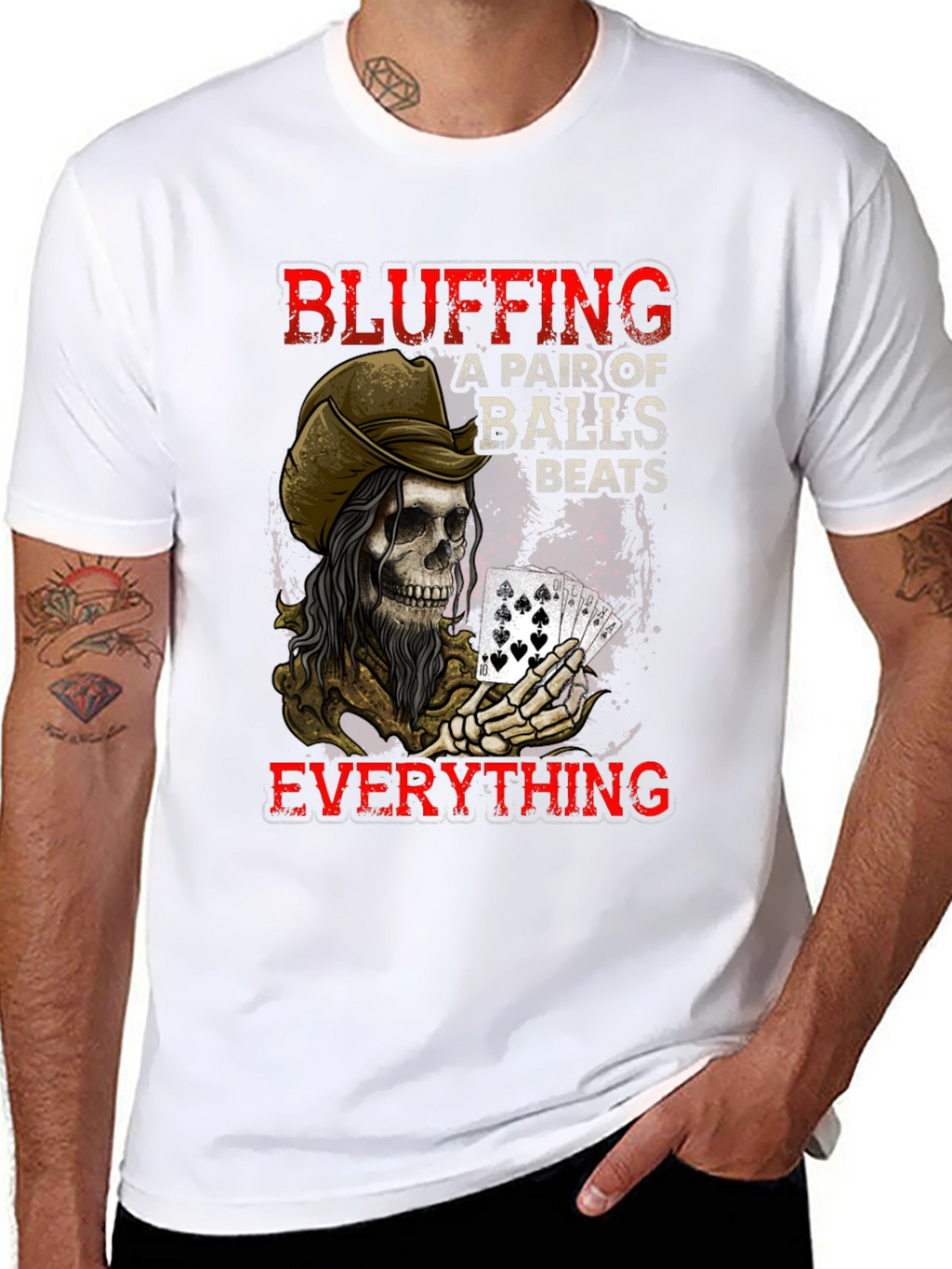 Bluffing Poker Skeleton Graphic T-Shirt