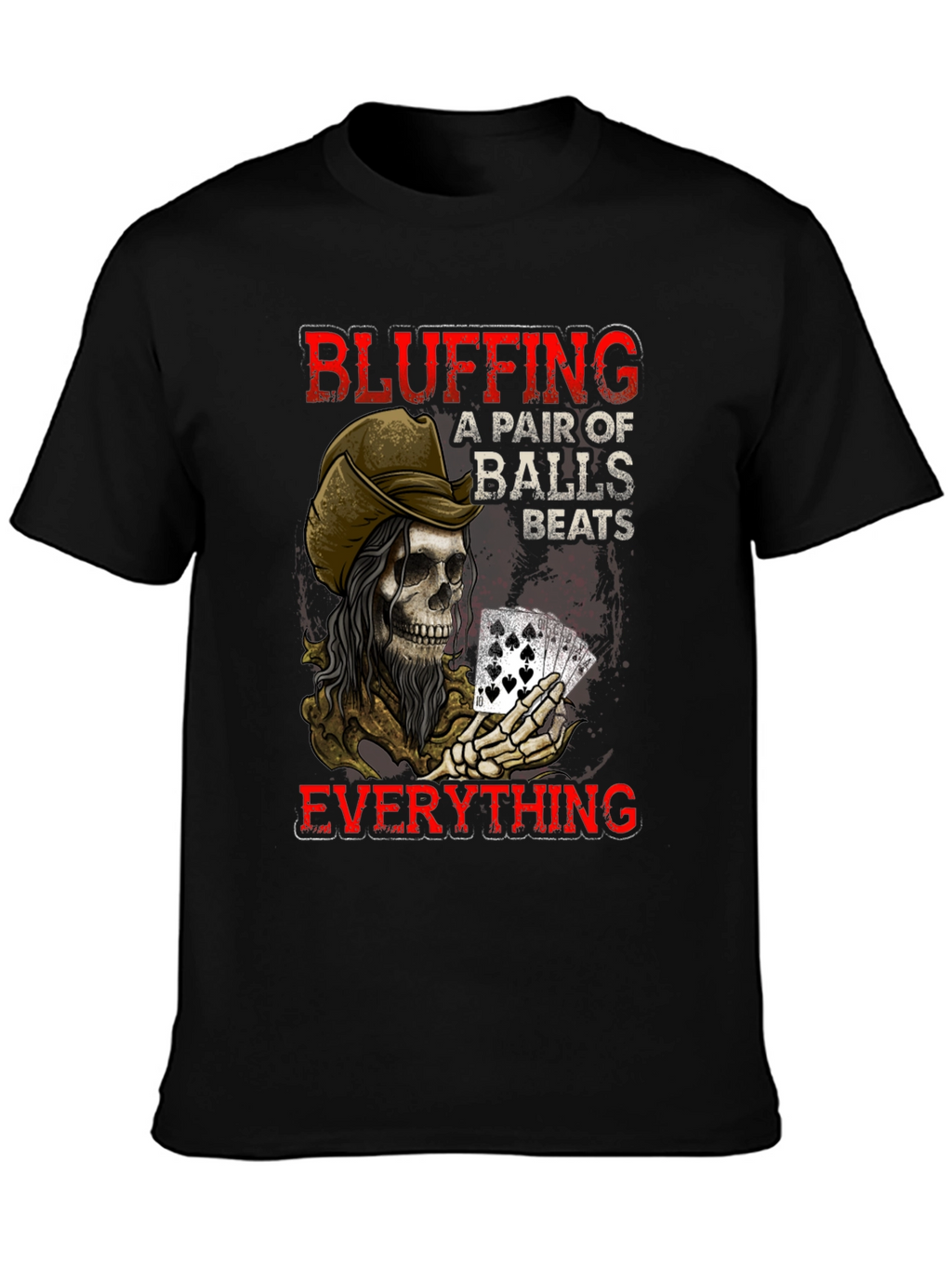 Bluffing Poker Skeleton Graphic T-Shirt