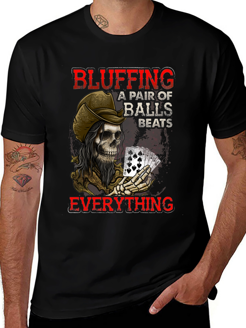 Bluffing Poker Skeleton Graphic T-Shirt