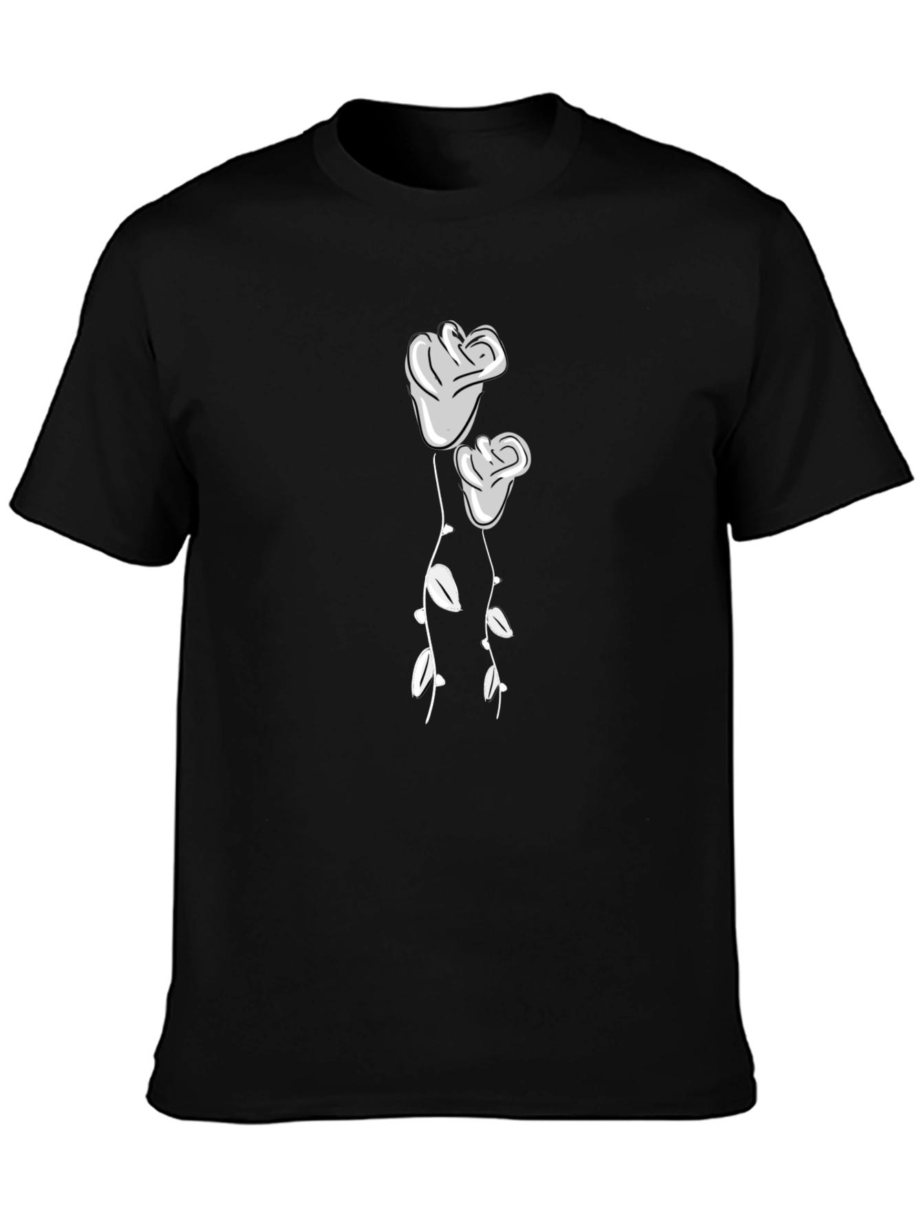 Black T-Shirt with Two Roses Graphic
