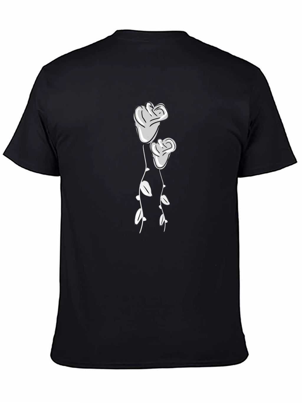 Black T-Shirt with Two Roses Graphic