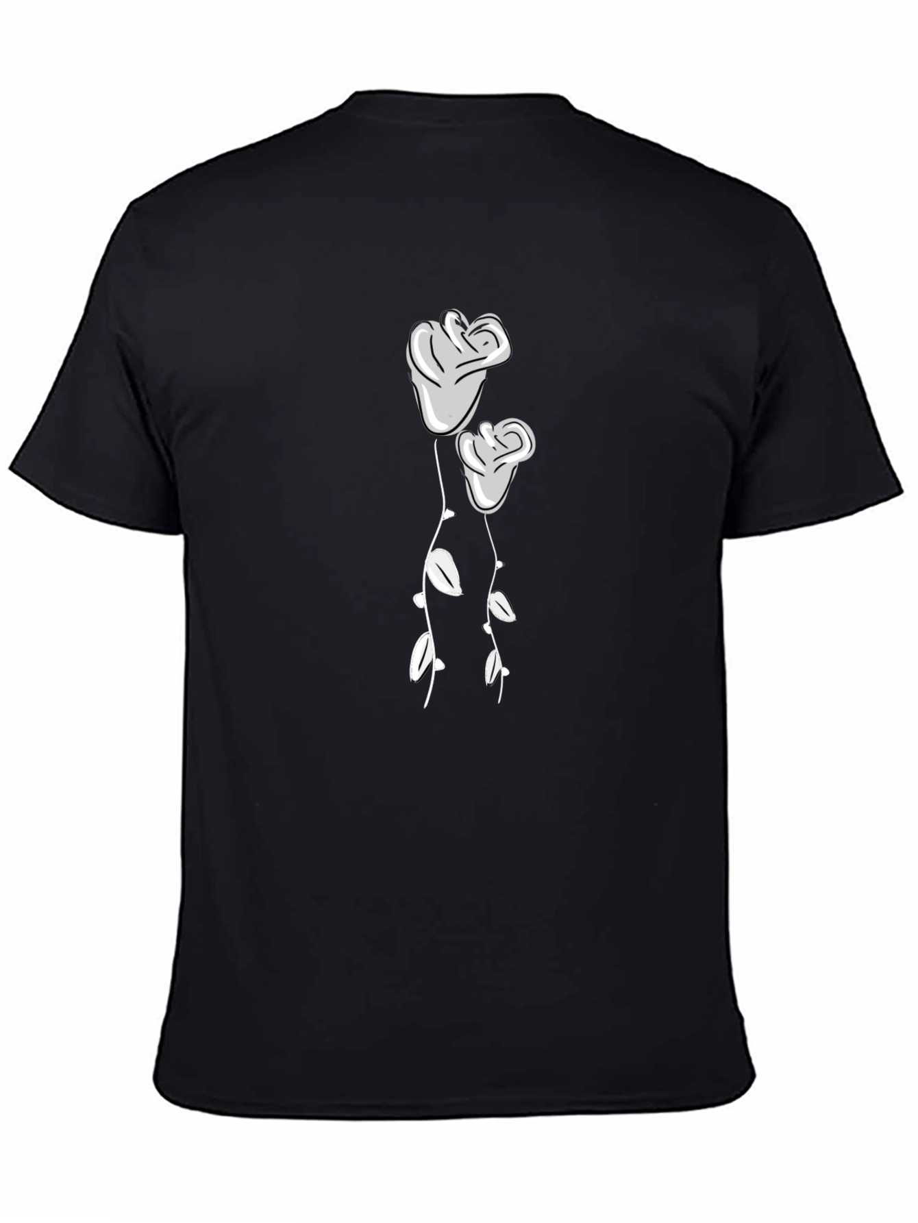 Black T-Shirt with Two Roses Graphic