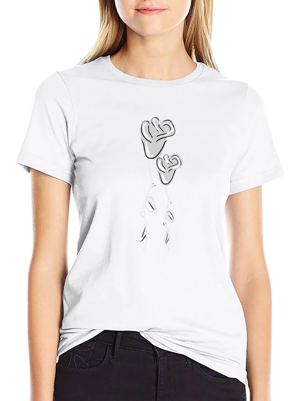 Black T-Shirt with Two Roses Graphic