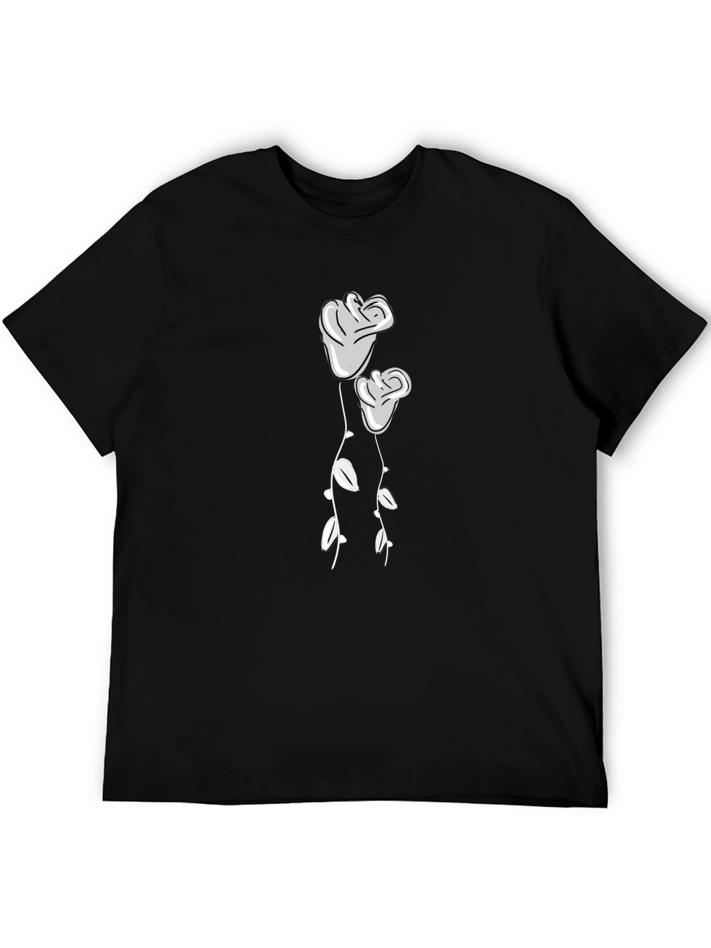 Black T-Shirt with Two Roses Graphic