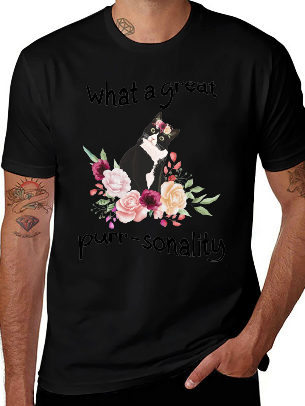 Purr-sonality Cat Floral T-Shirt