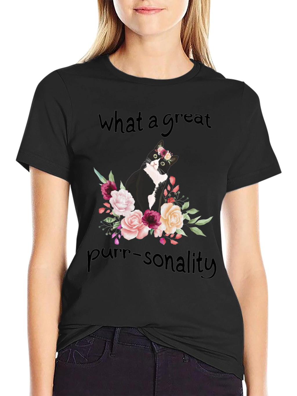 Purr-sonality Cat Floral T-Shirt