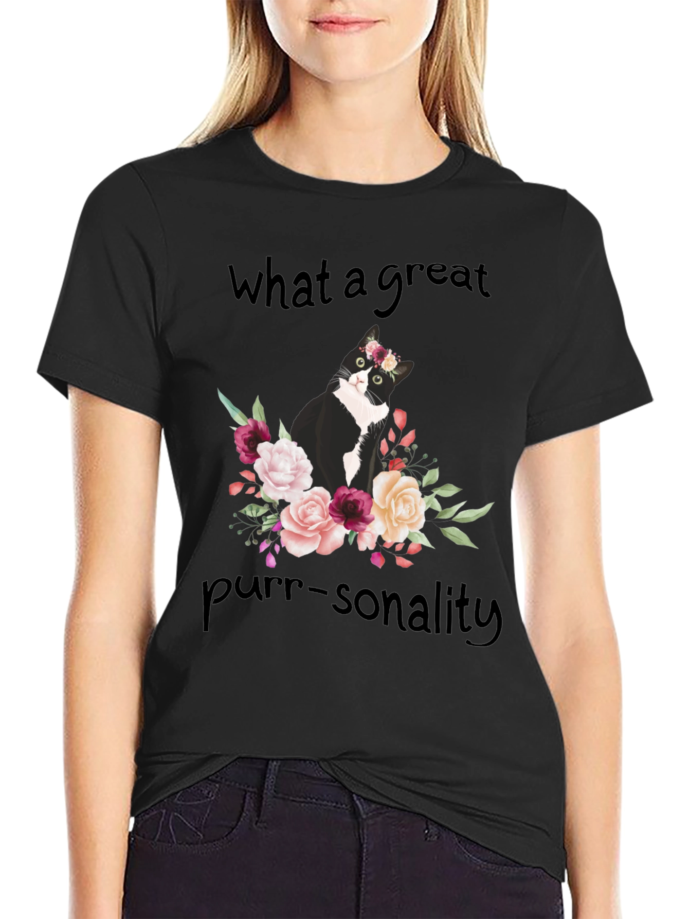Purr-sonality Cat Floral T-Shirt