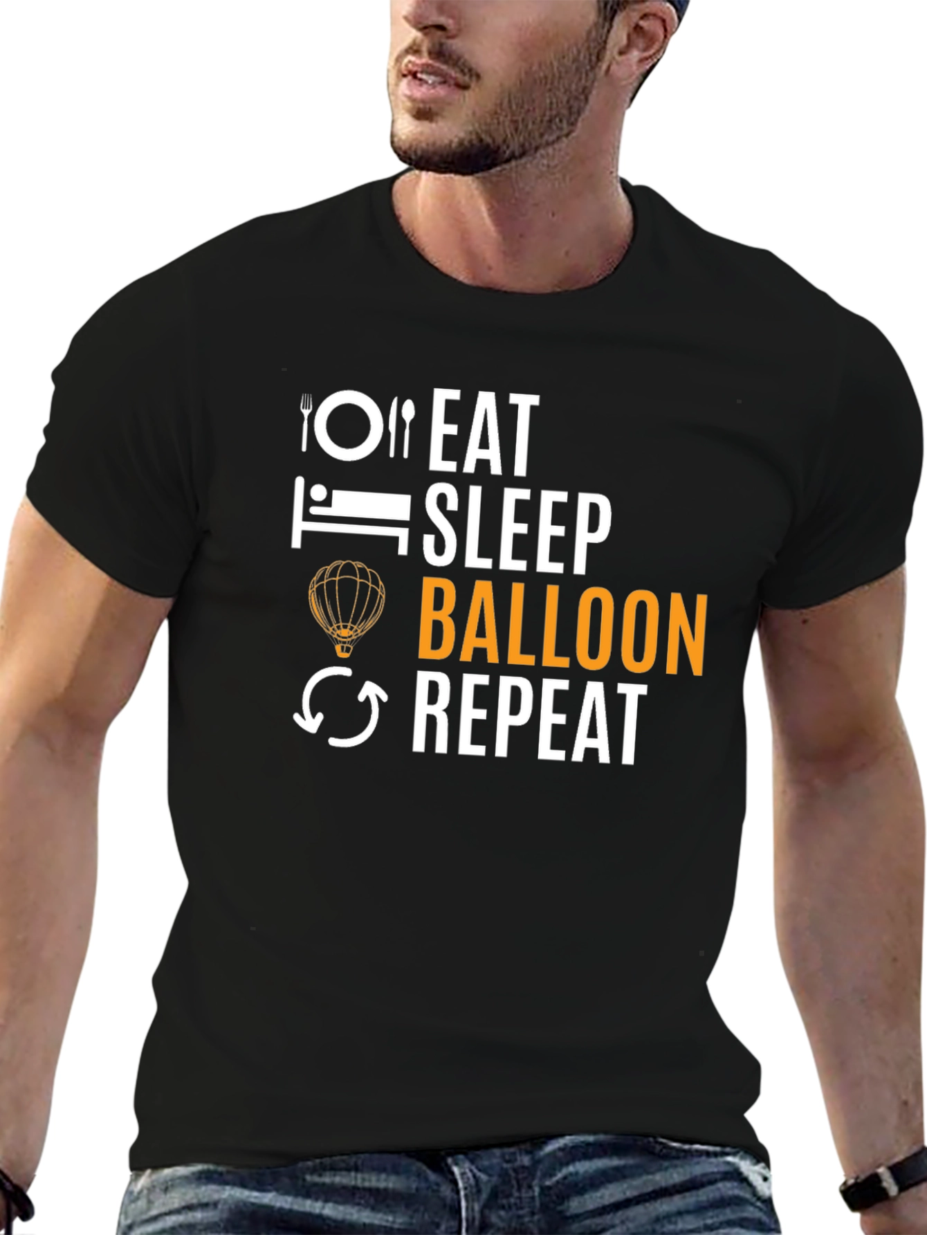 Eat Sleep Balloon Repeat T-Shirt - Black