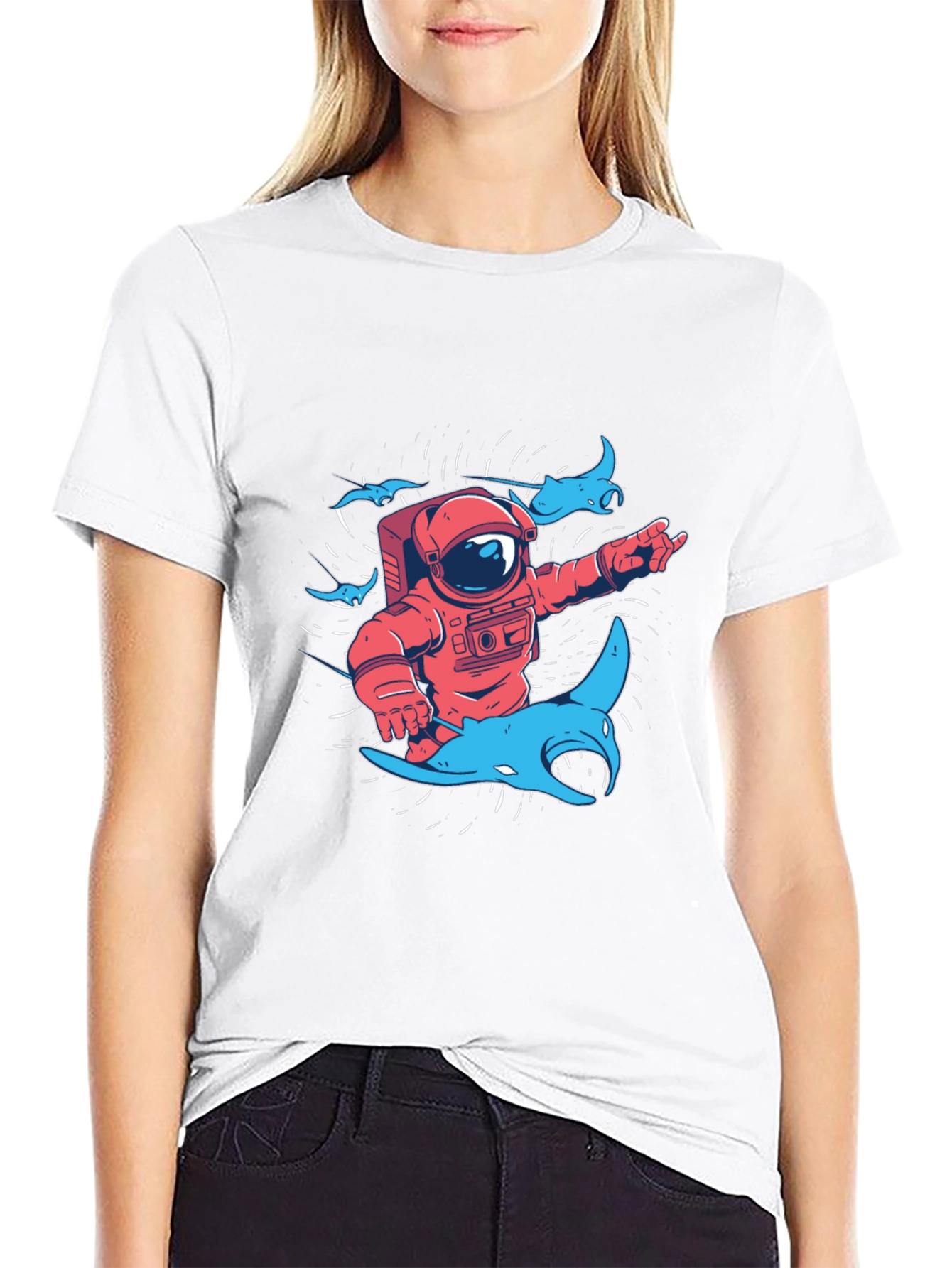 Astronaut & Manta Ray Graphic T-Shirt