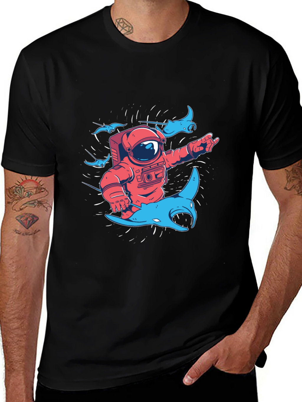 Astronaut & Manta Ray Graphic T-Shirt