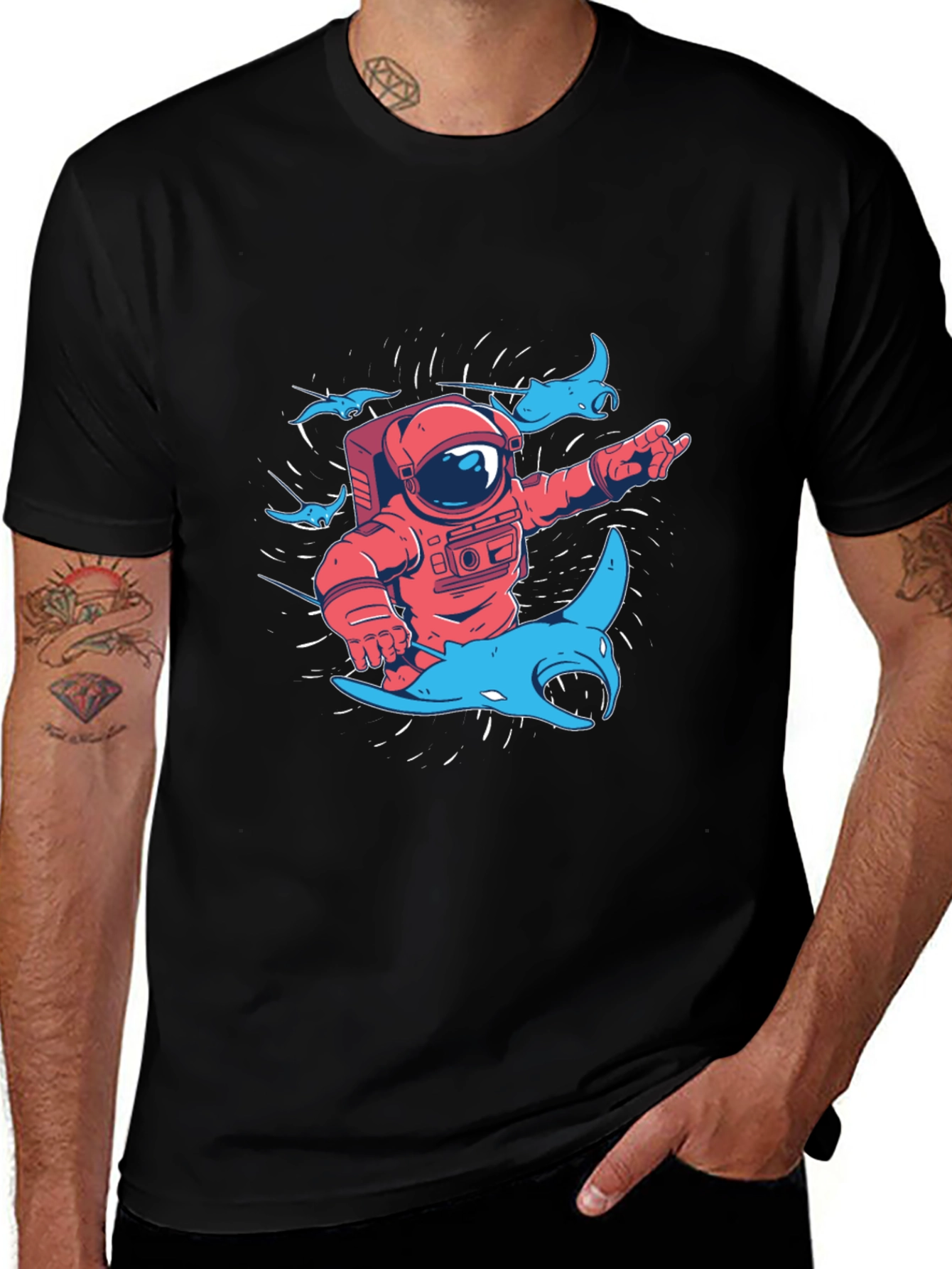 Astronaut & Manta Ray Graphic T-Shirt