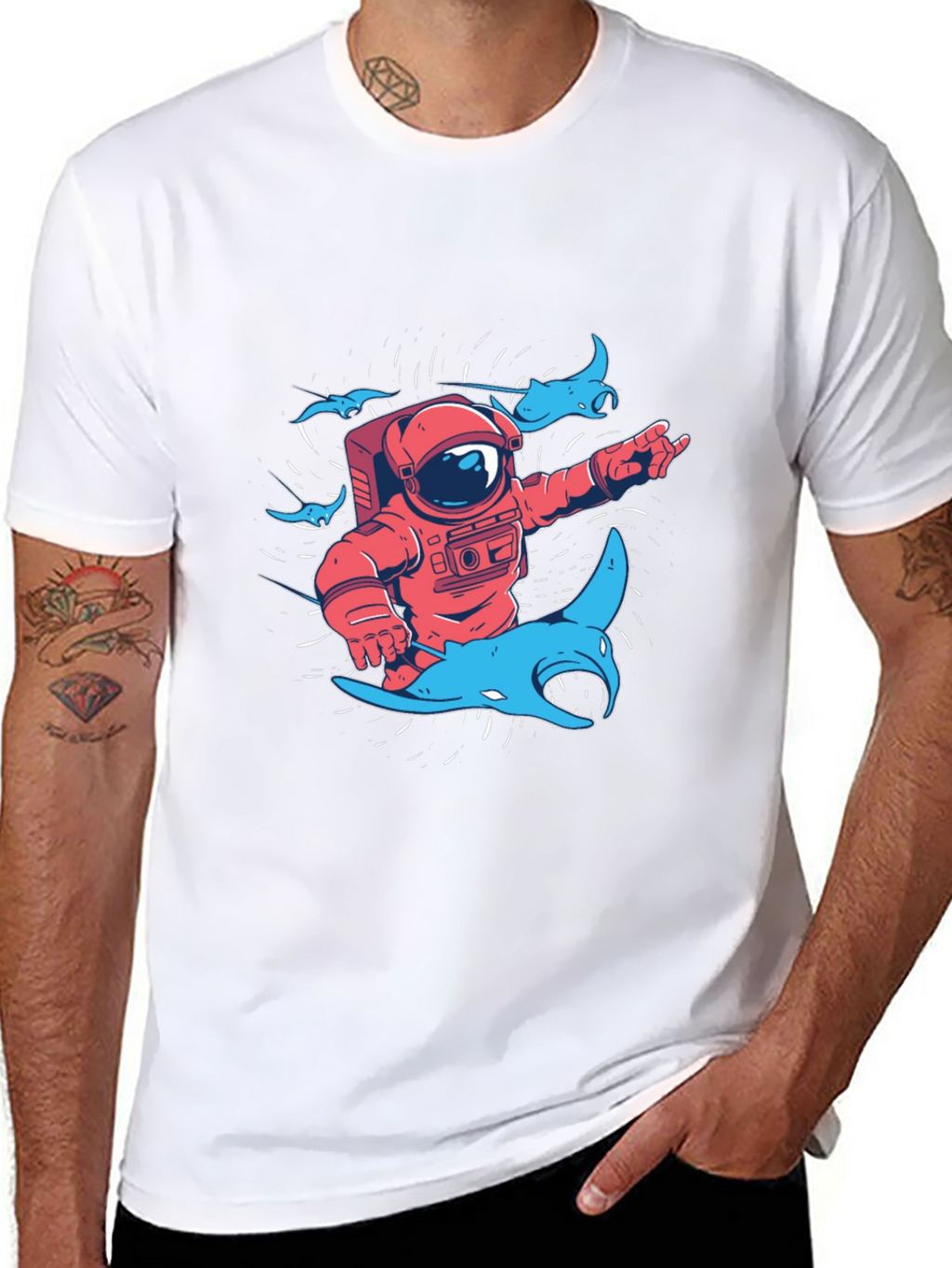 Astronaut & Manta Ray Graphic T-Shirt