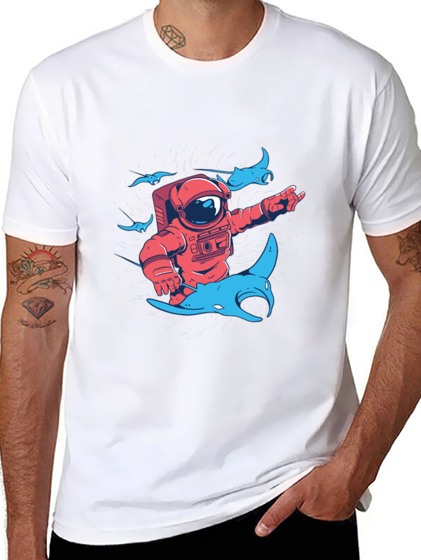 Astronaut & Manta Ray Graphic T-Shirt