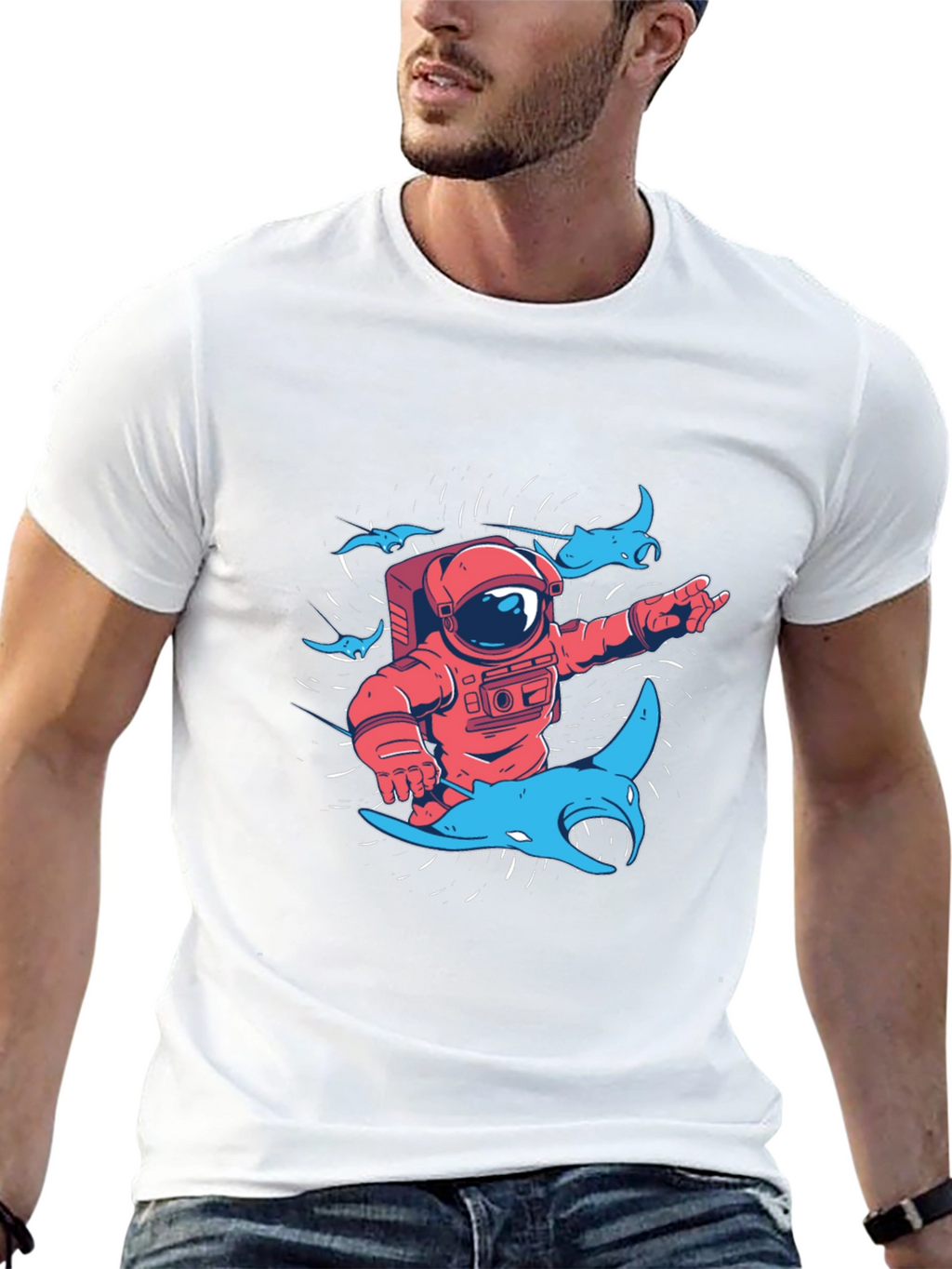 Astronaut & Manta Ray Graphic T-Shirt