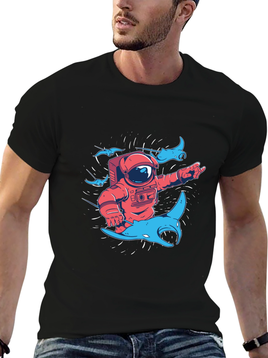 Astronaut & Manta Ray Graphic T-Shirt