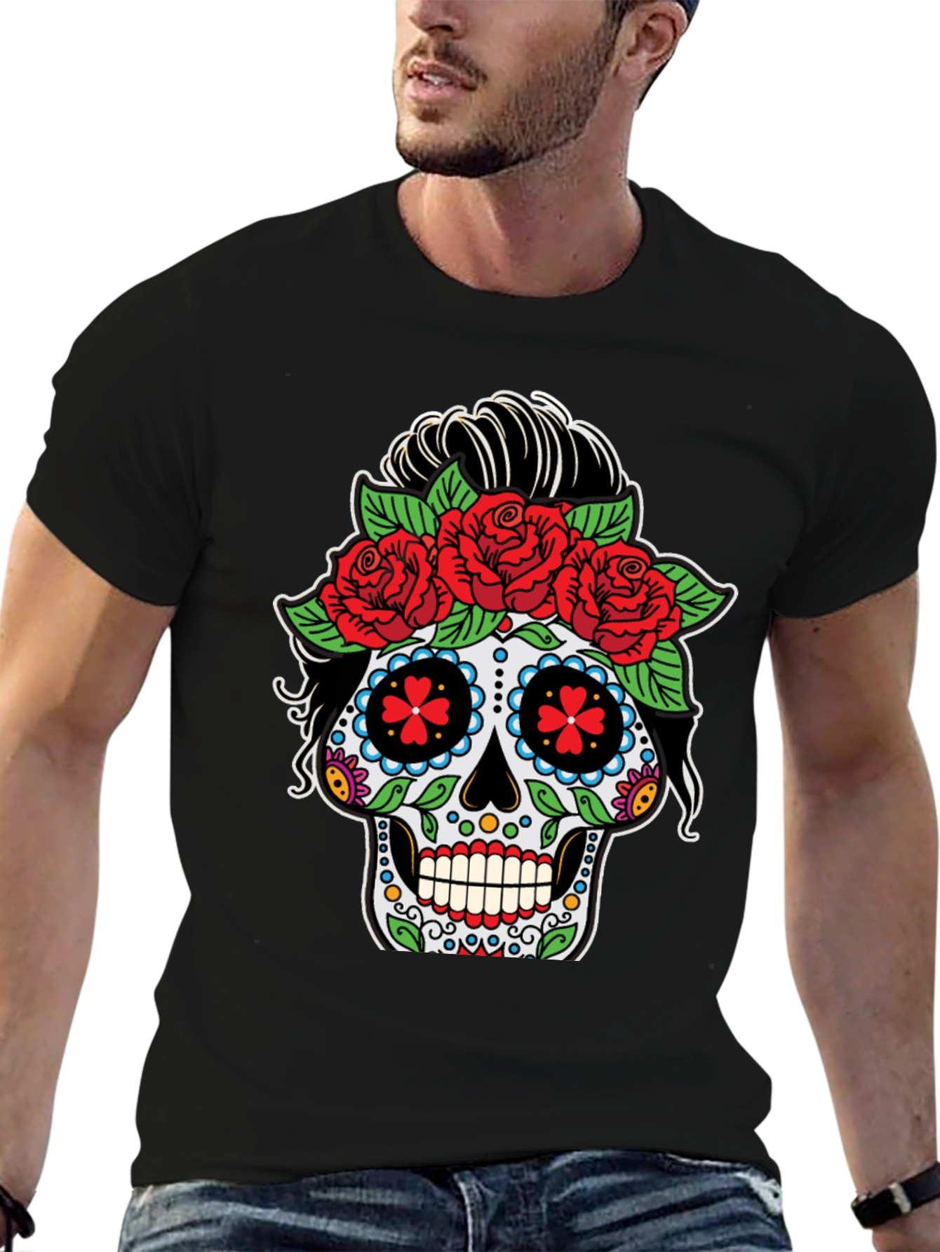 Day of the Dead Sugar Skull Black T-Shirt