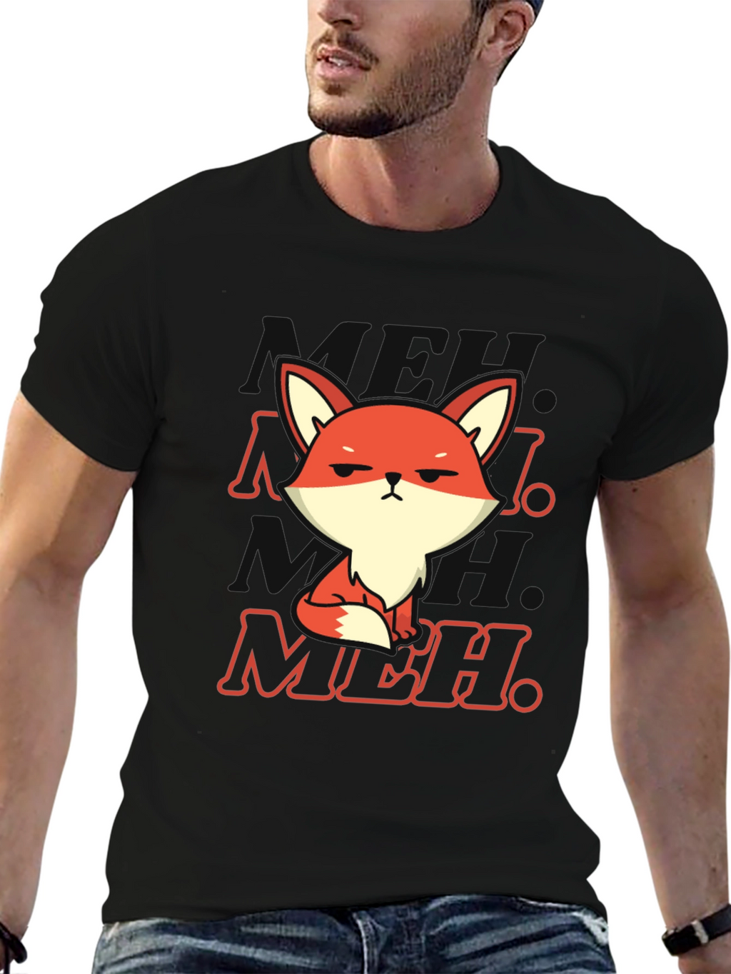 Meh Fox T-Shirt - Black Cotton Blend