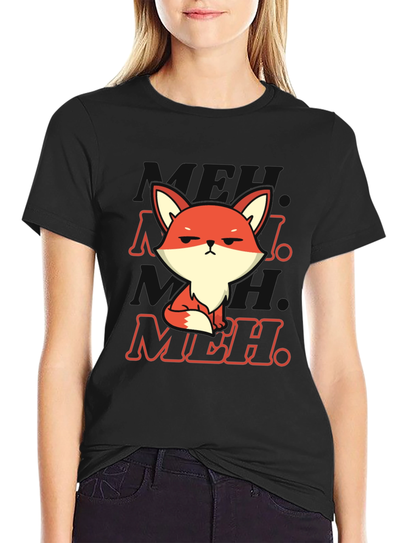 Meh Fox T-Shirt - Black Cotton Blend