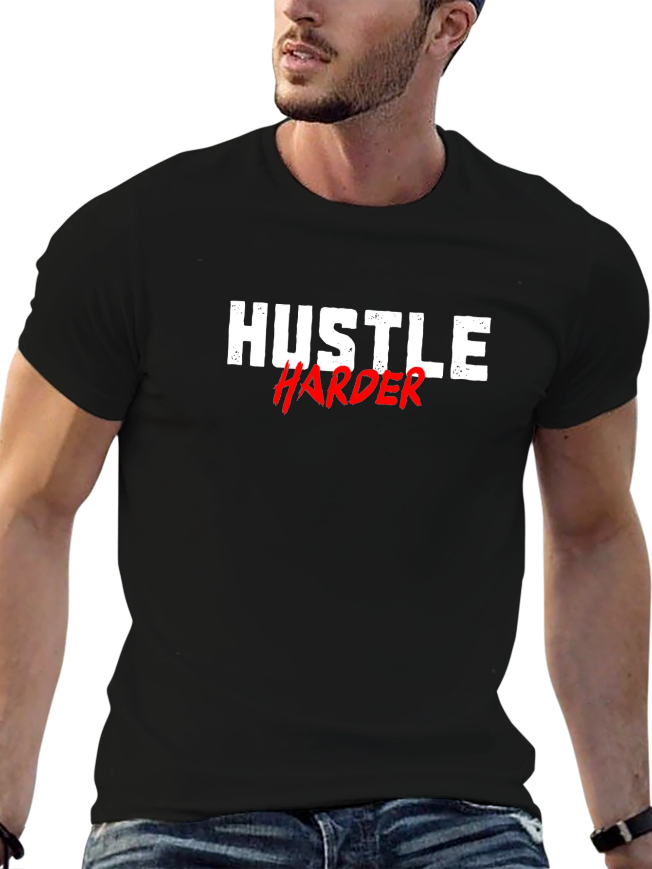 Hustle Harder Graphic Tee - Motivational Black T-Shirt