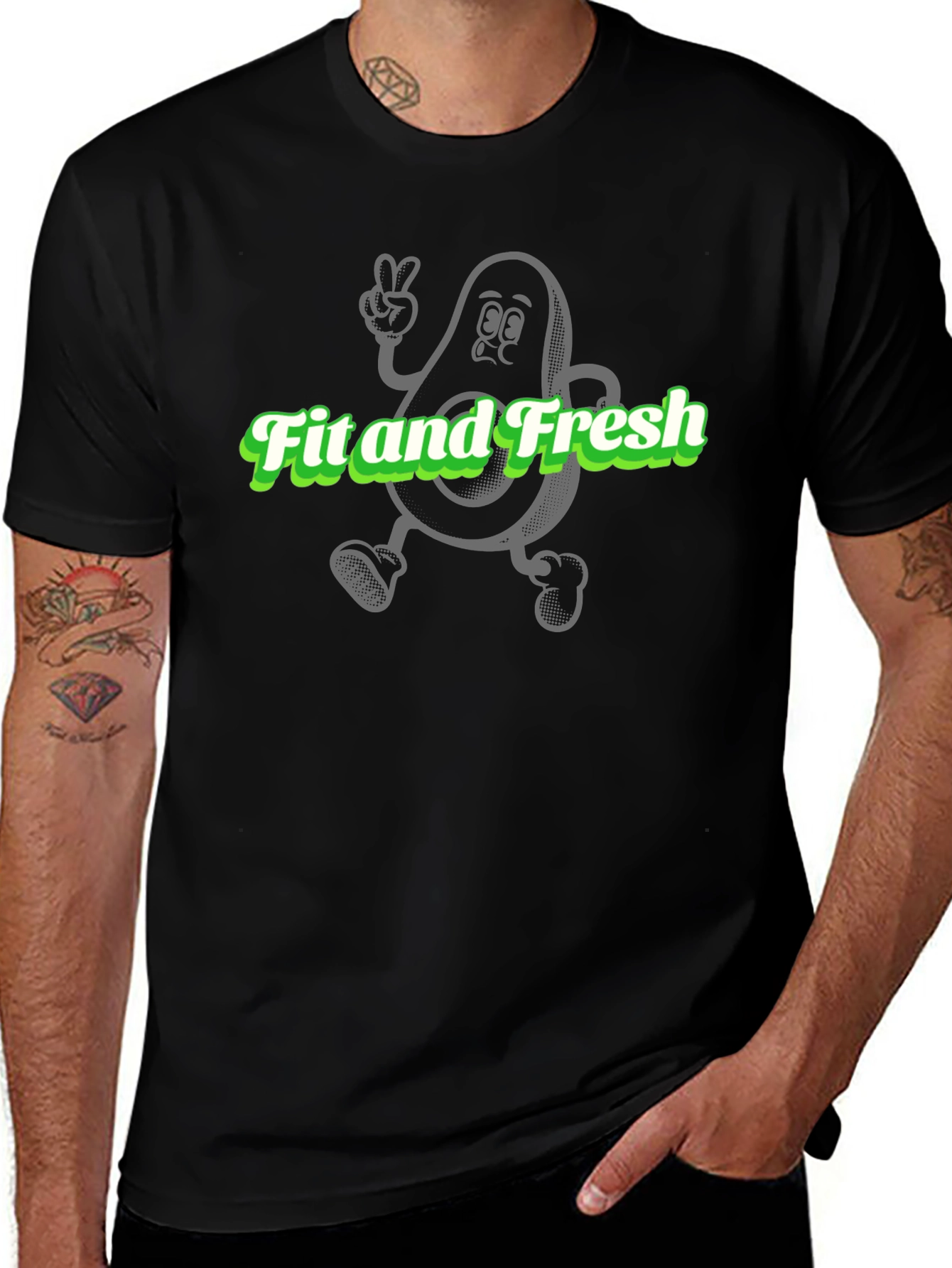 Fit and Fresh Avocado Graphic Tee - Black Cotton T-Shirt