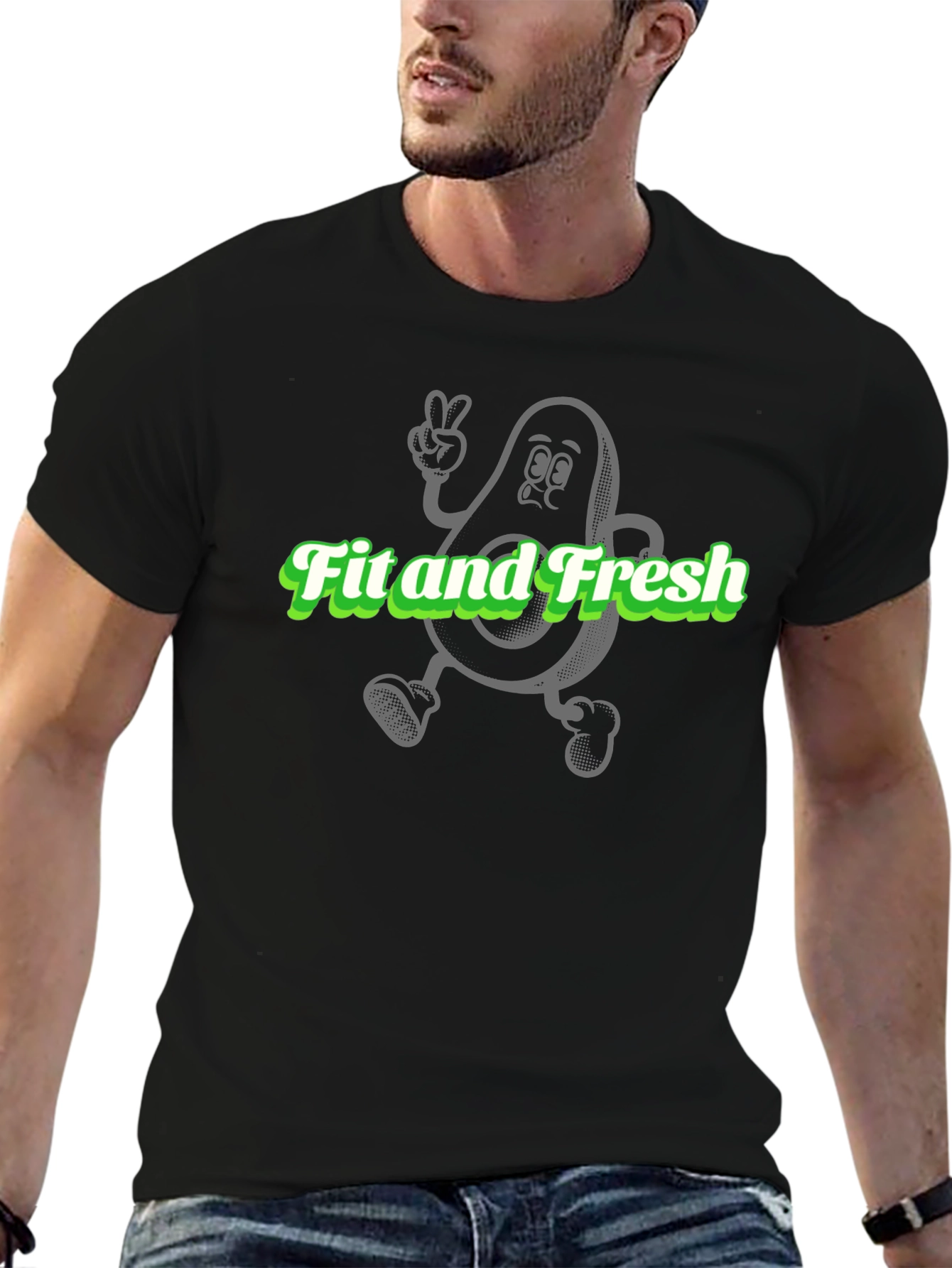 Fit and Fresh Avocado Graphic Tee - Black Cotton T-Shirt