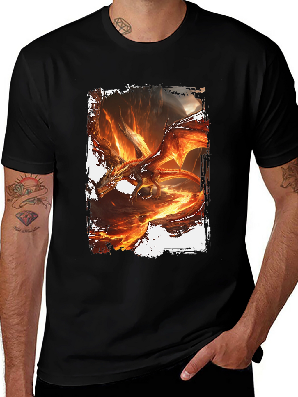 Fiery Dragon Graphic Black T-Shirt