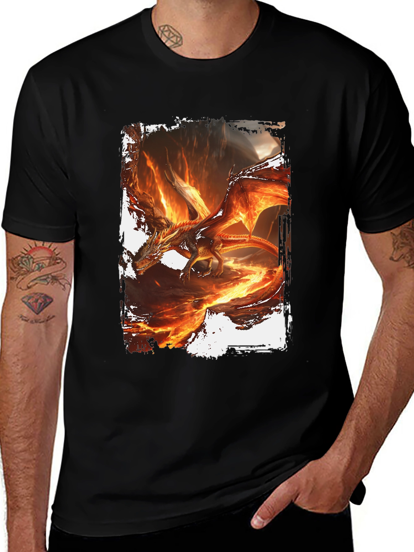 Fiery Dragon Graphic Black T-Shirt
