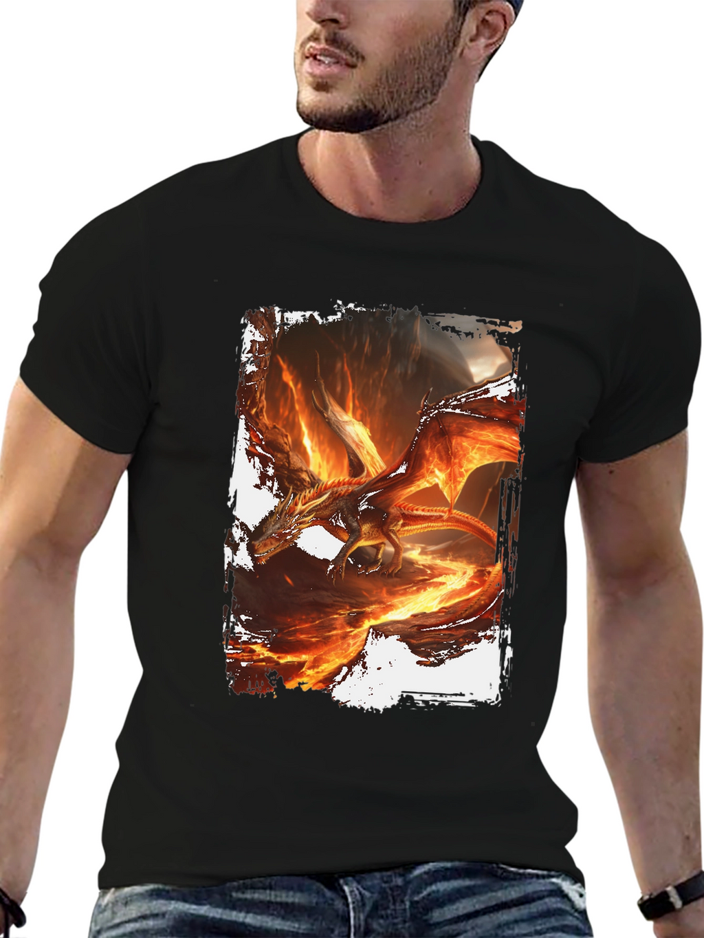 Fiery Dragon Graphic Black T-Shirt