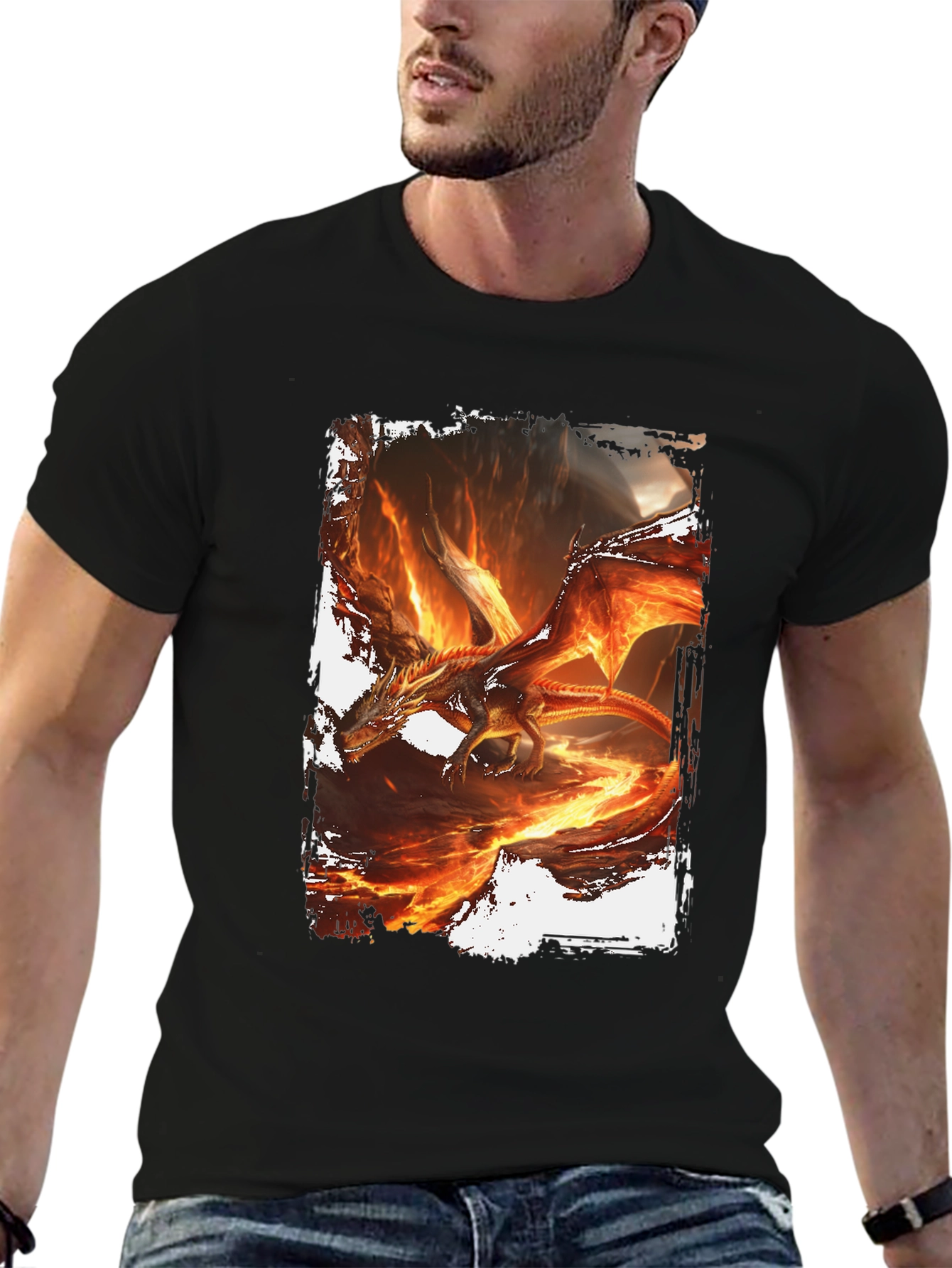 Fiery Dragon Graphic Black T-Shirt