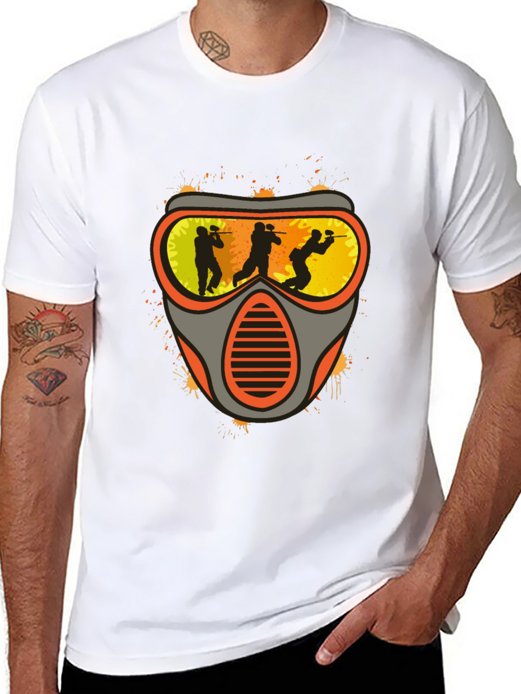Paintball Mask Graphic Tee - Black Cotton Shirt