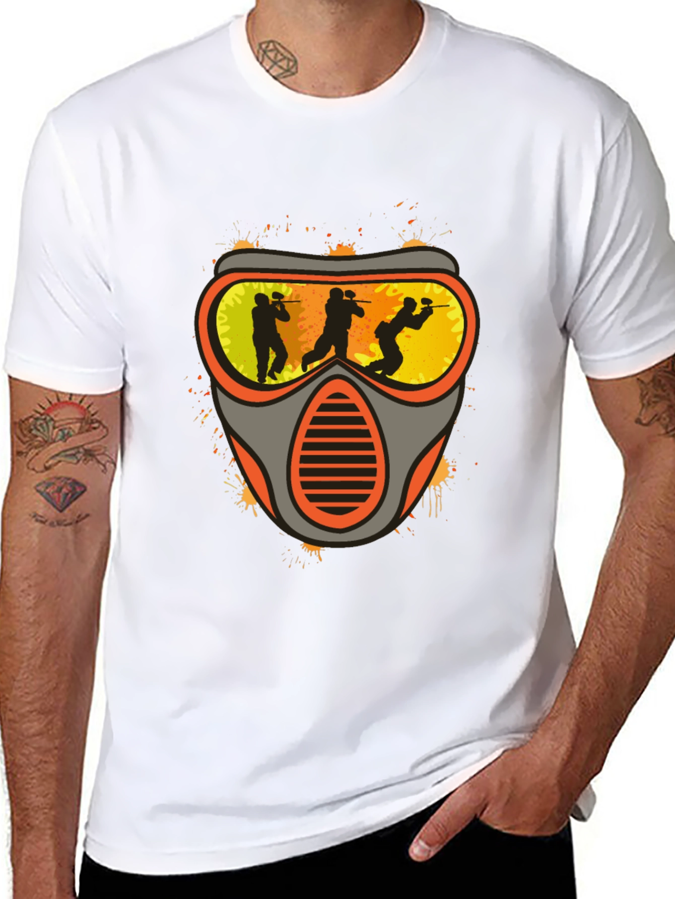 Paintball Mask Graphic Tee - Black Cotton Shirt