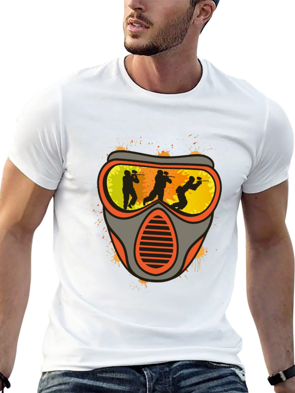 Paintball Mask Graphic Tee - Black Cotton Shirt