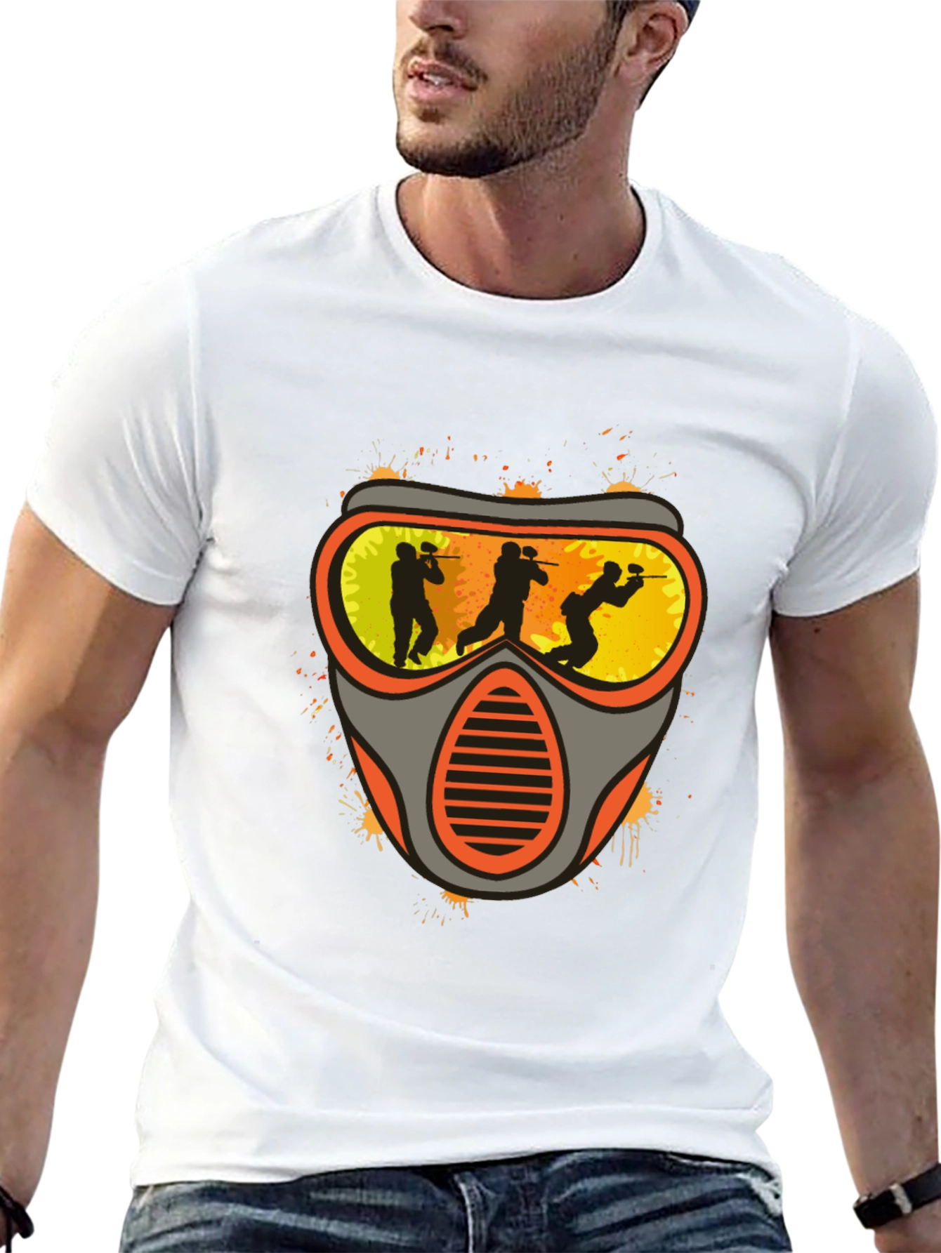 Paintball Mask Graphic Tee - Black Cotton Shirt