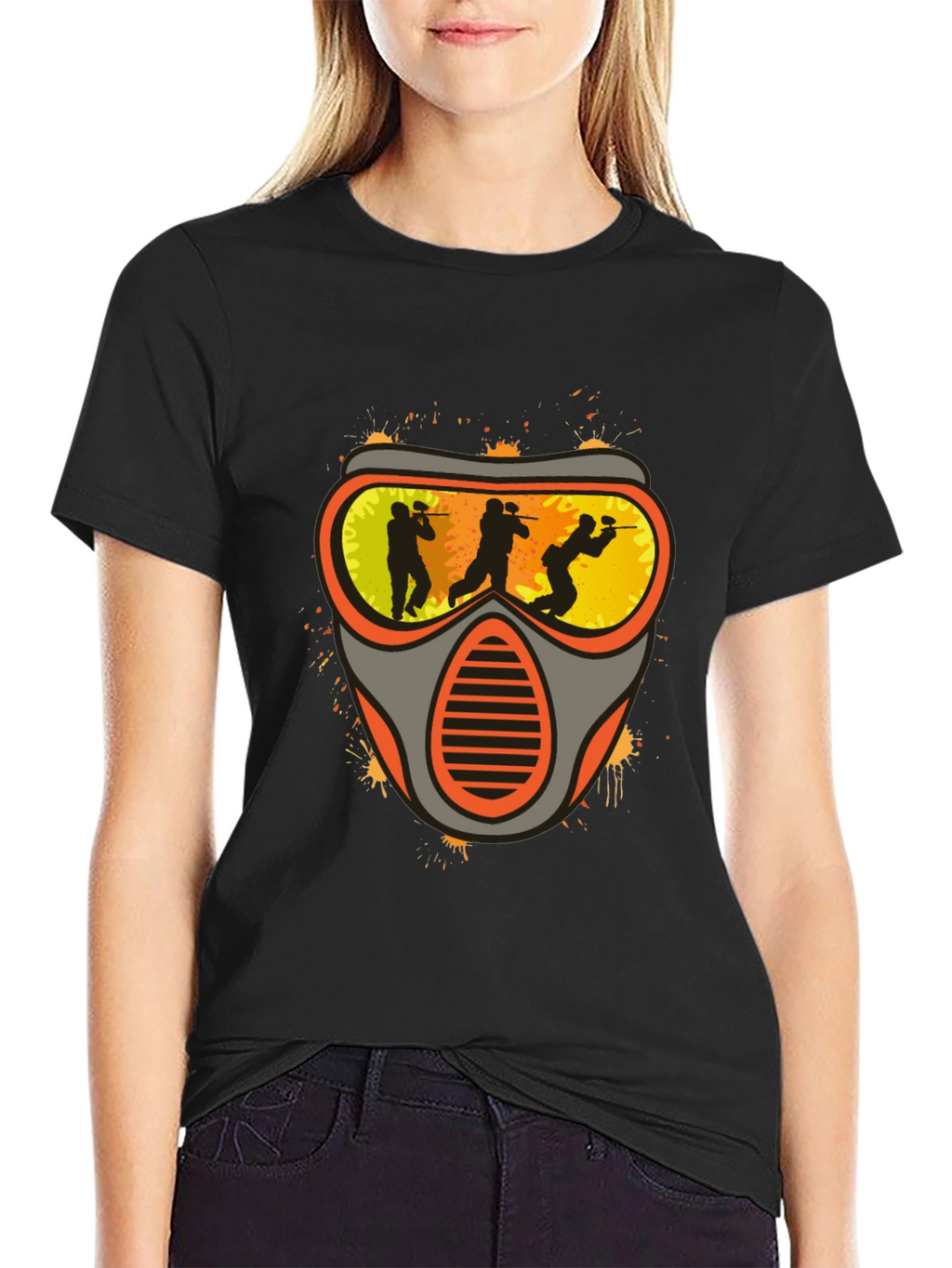 Paintball Mask Graphic Tee - Black Cotton Shirt