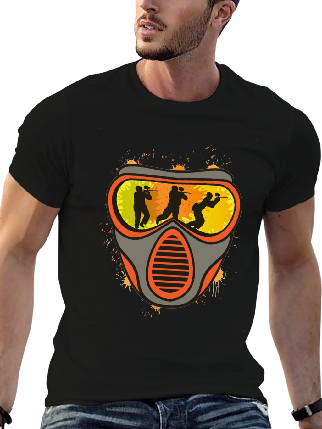 Paintball Mask Graphic Tee - Black Cotton Shirt