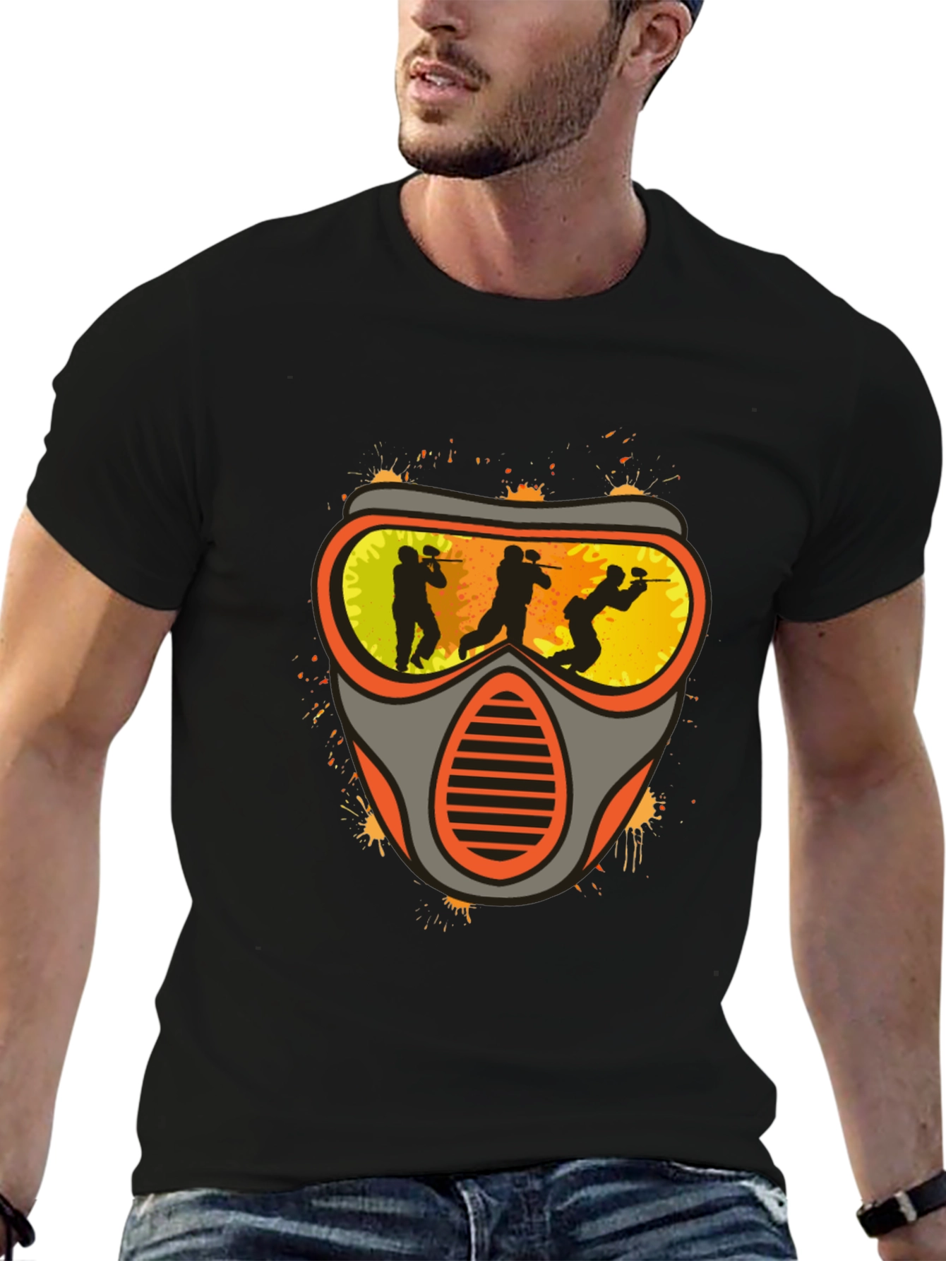 Paintball Mask Graphic Tee - Black Cotton Shirt