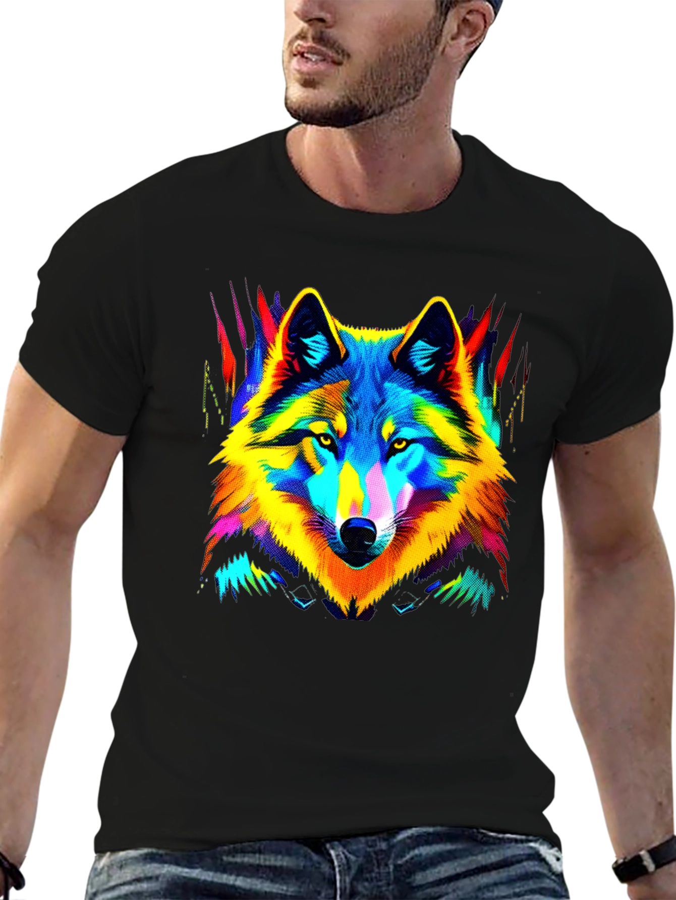 Neon Wolf Graphic Tee - Stylish Mens Black T-Shirt