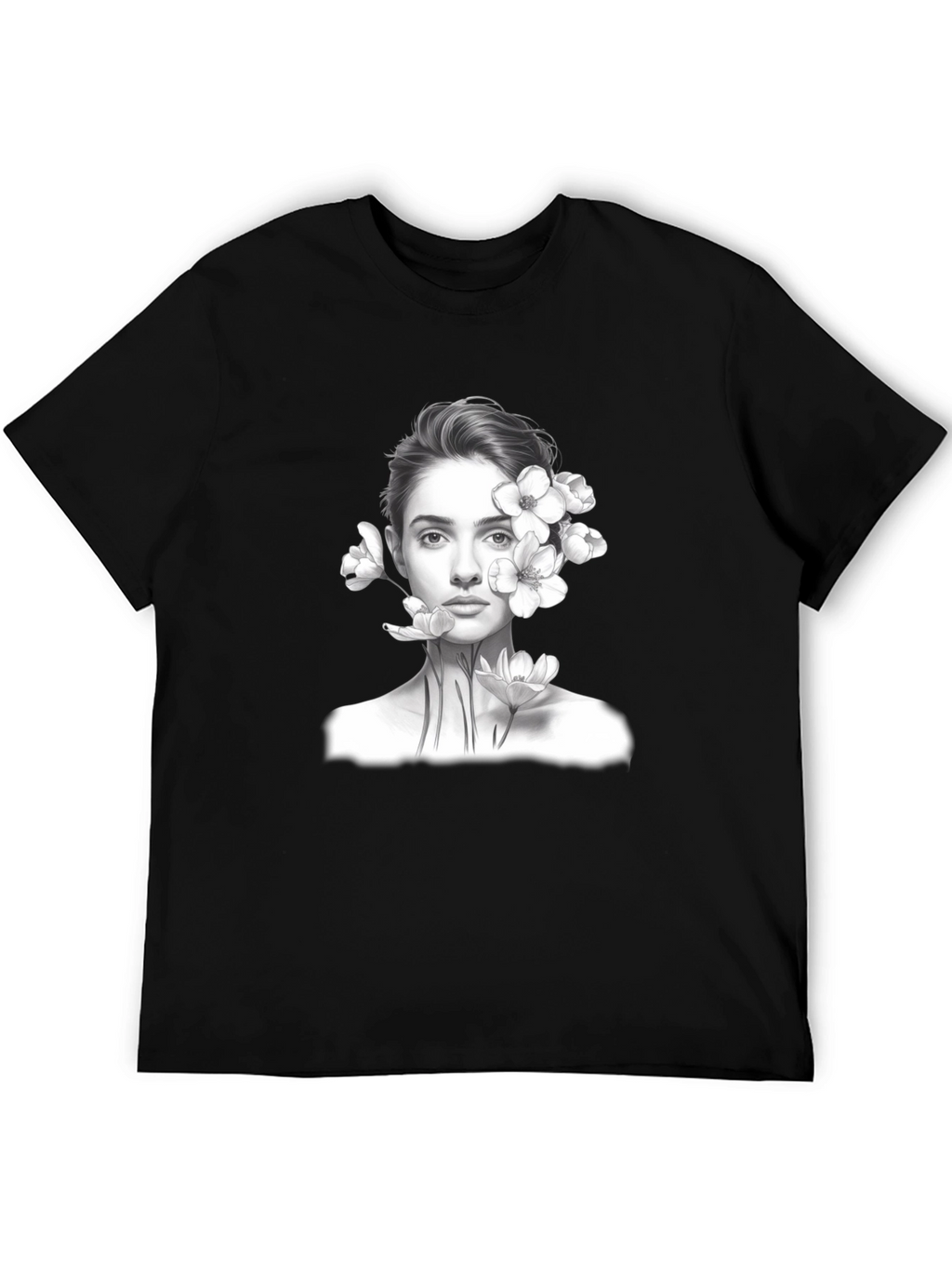 Floral Portrait Graphic Tee - Black