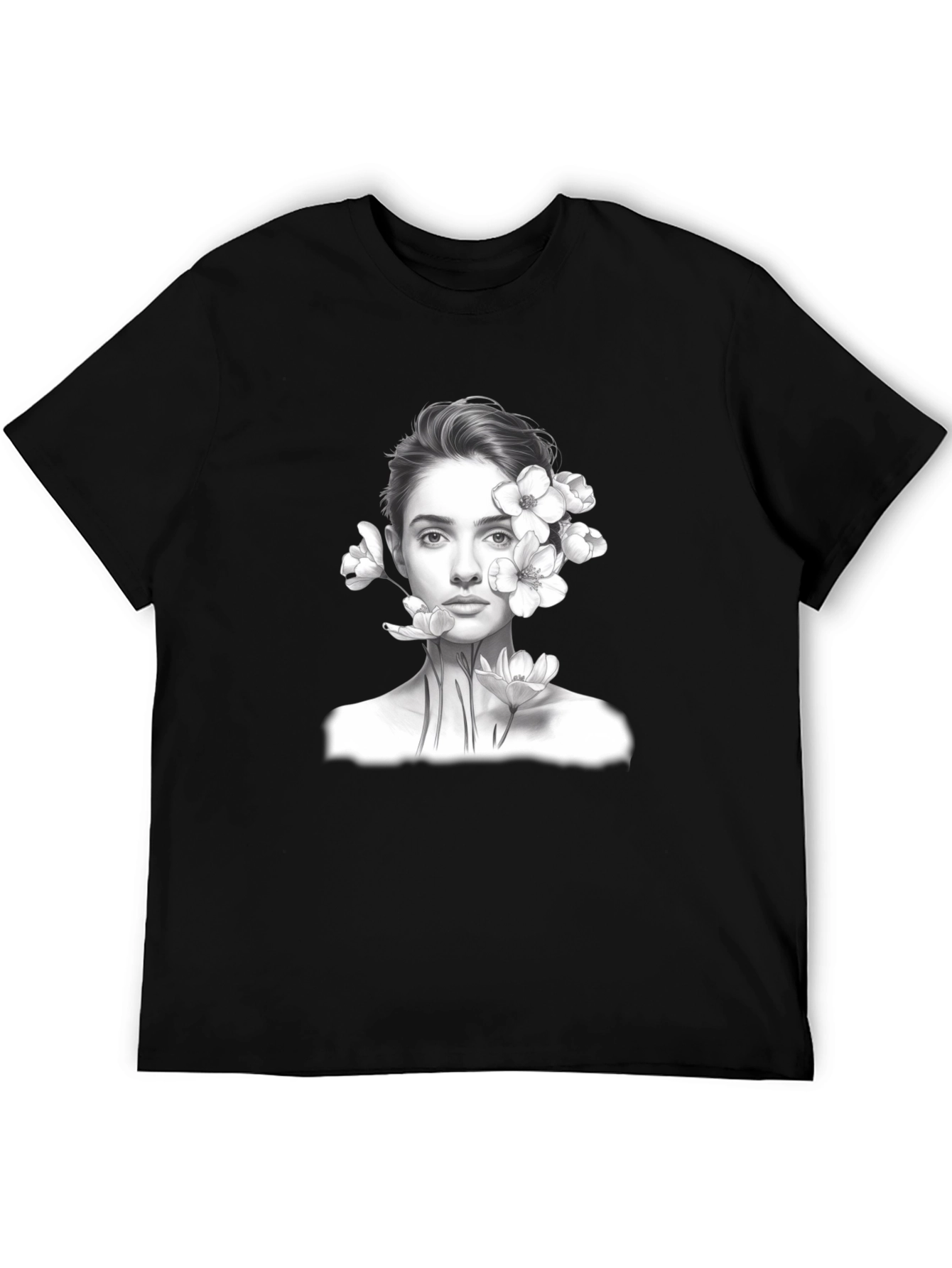 Floral Portrait Graphic Tee - Black