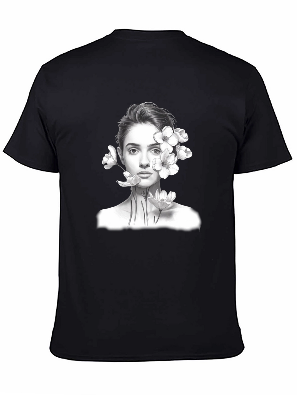 Floral Portrait Graphic Tee - Black