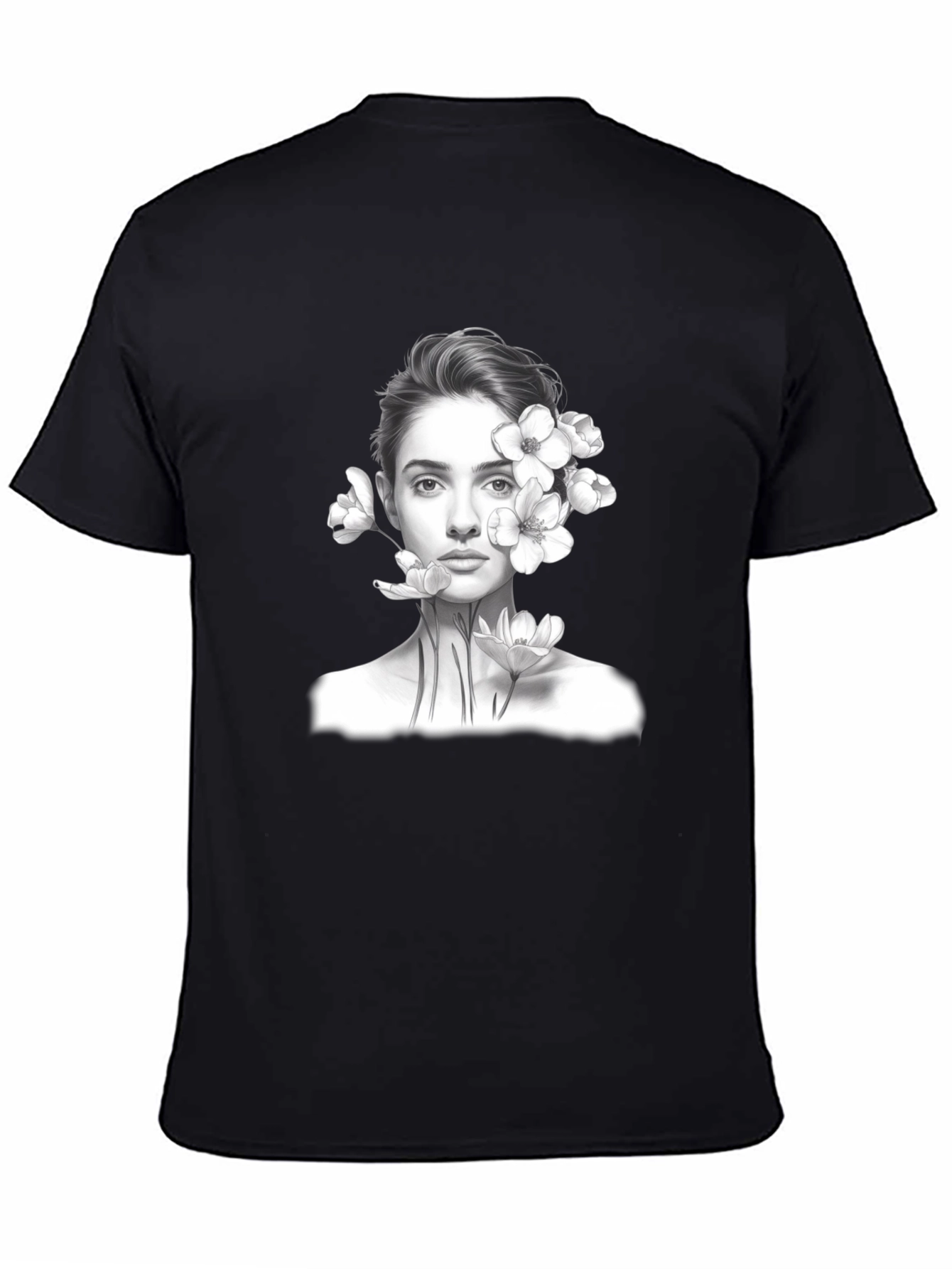 Floral Portrait Graphic Tee - Black