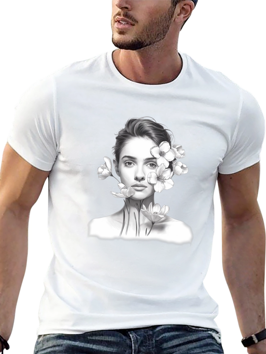 Floral Portrait Graphic Tee - Black