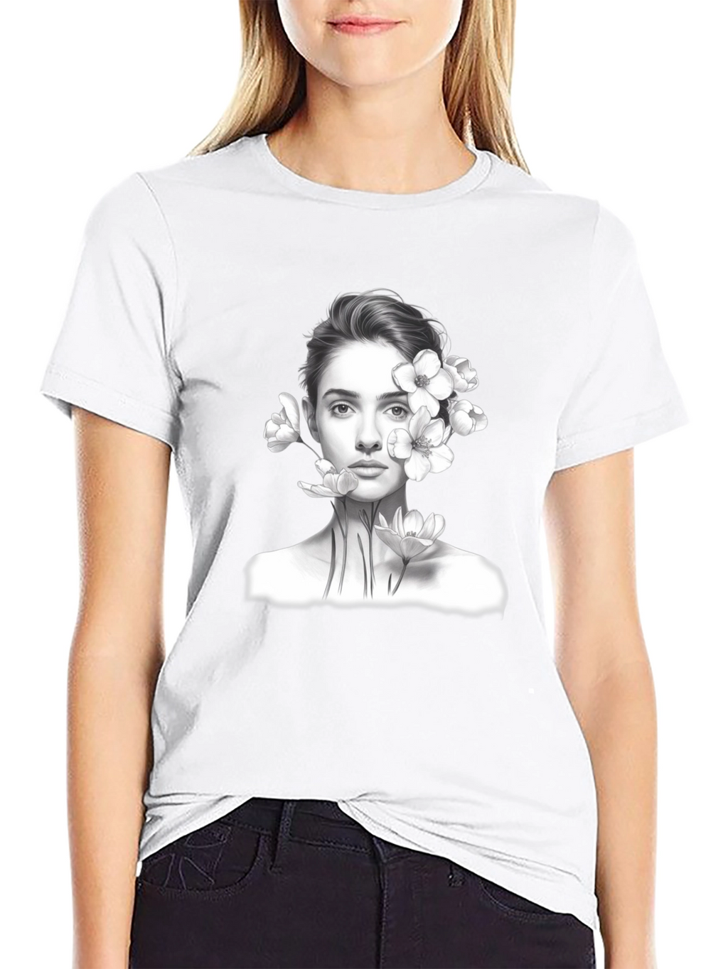 Floral Portrait Graphic Tee - Black