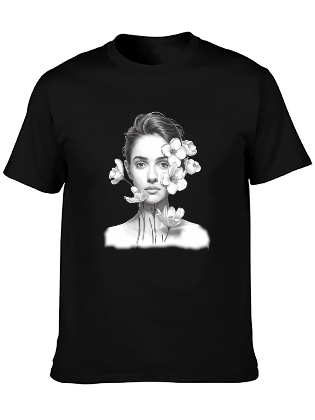 Floral Portrait Graphic Tee - Black