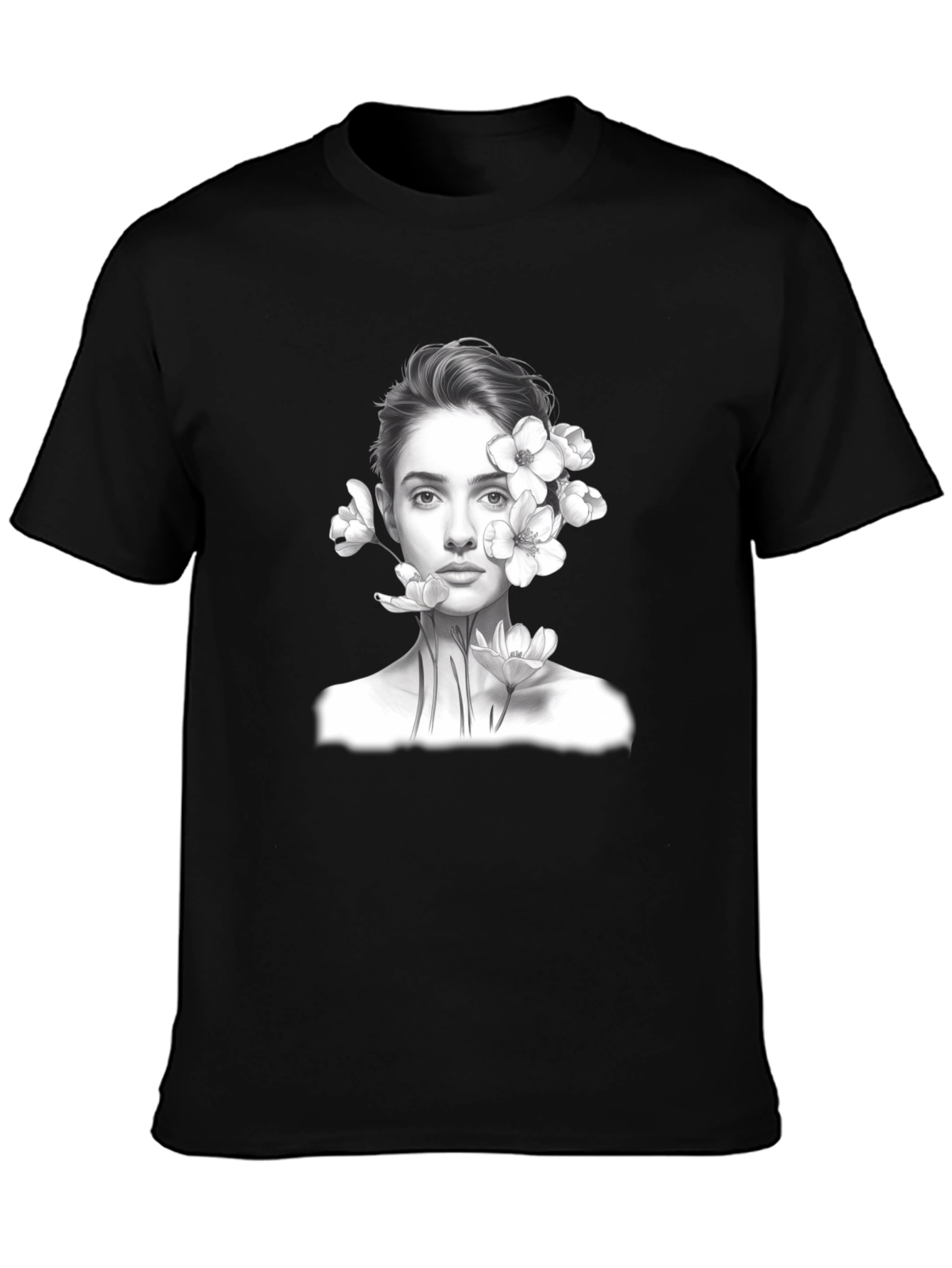 Floral Portrait Graphic Tee - Black